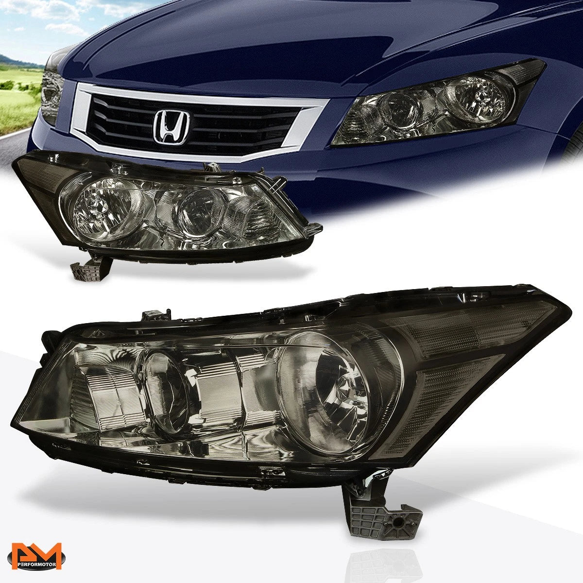 Headlight/Lamp Set for Honda Accord Sedan (2008–2012) Smoked Housing Clear Corner