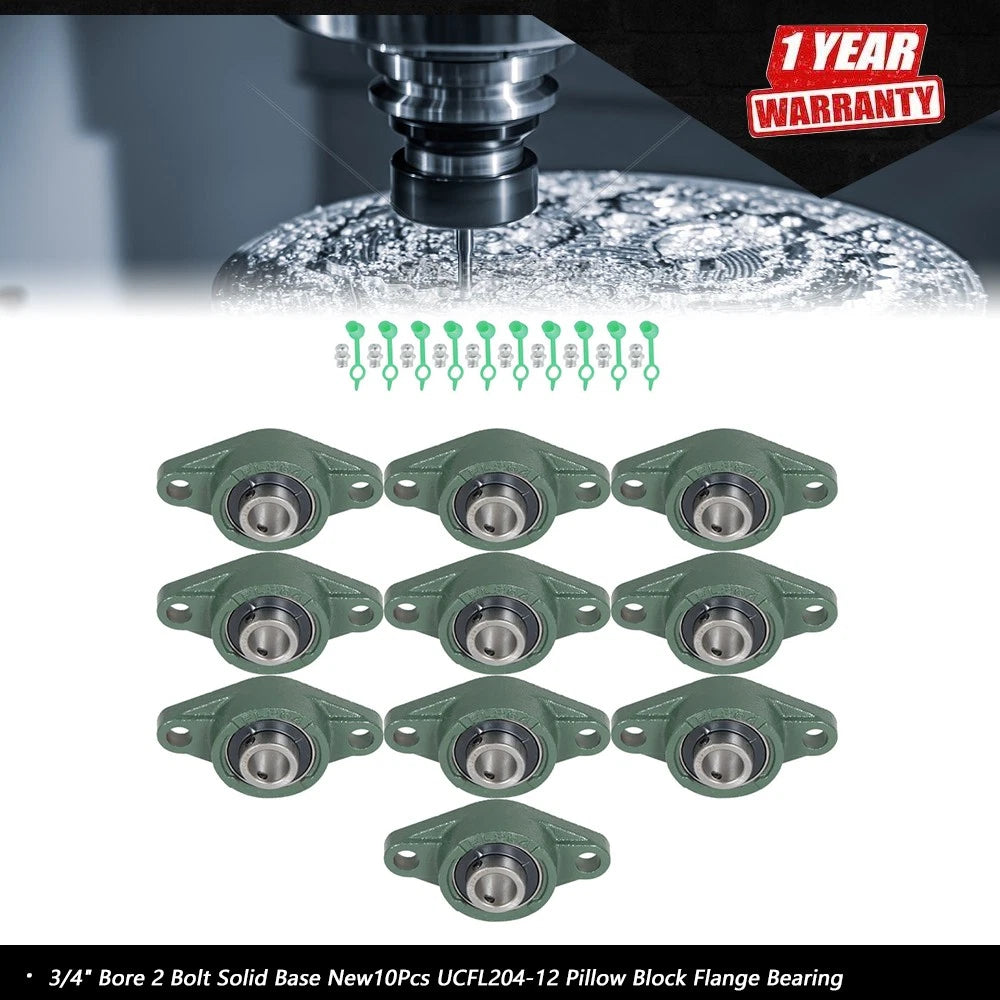 Set of 10 Pillow Block Flange Bearings for 3/4" Bore