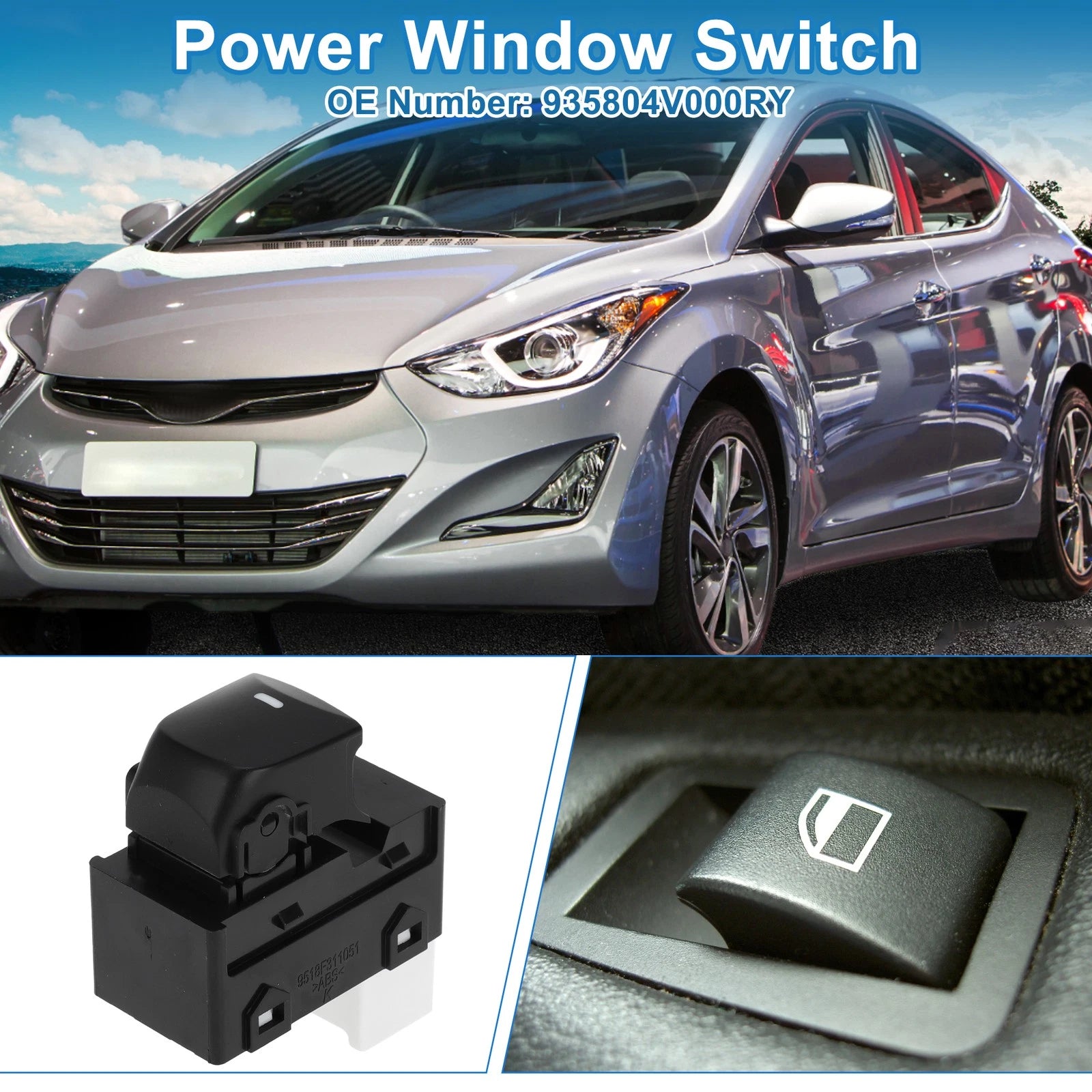 Passenger Side Power Window Switch for Hyundai Elantra (2012–2016) No. 935804V000RY
