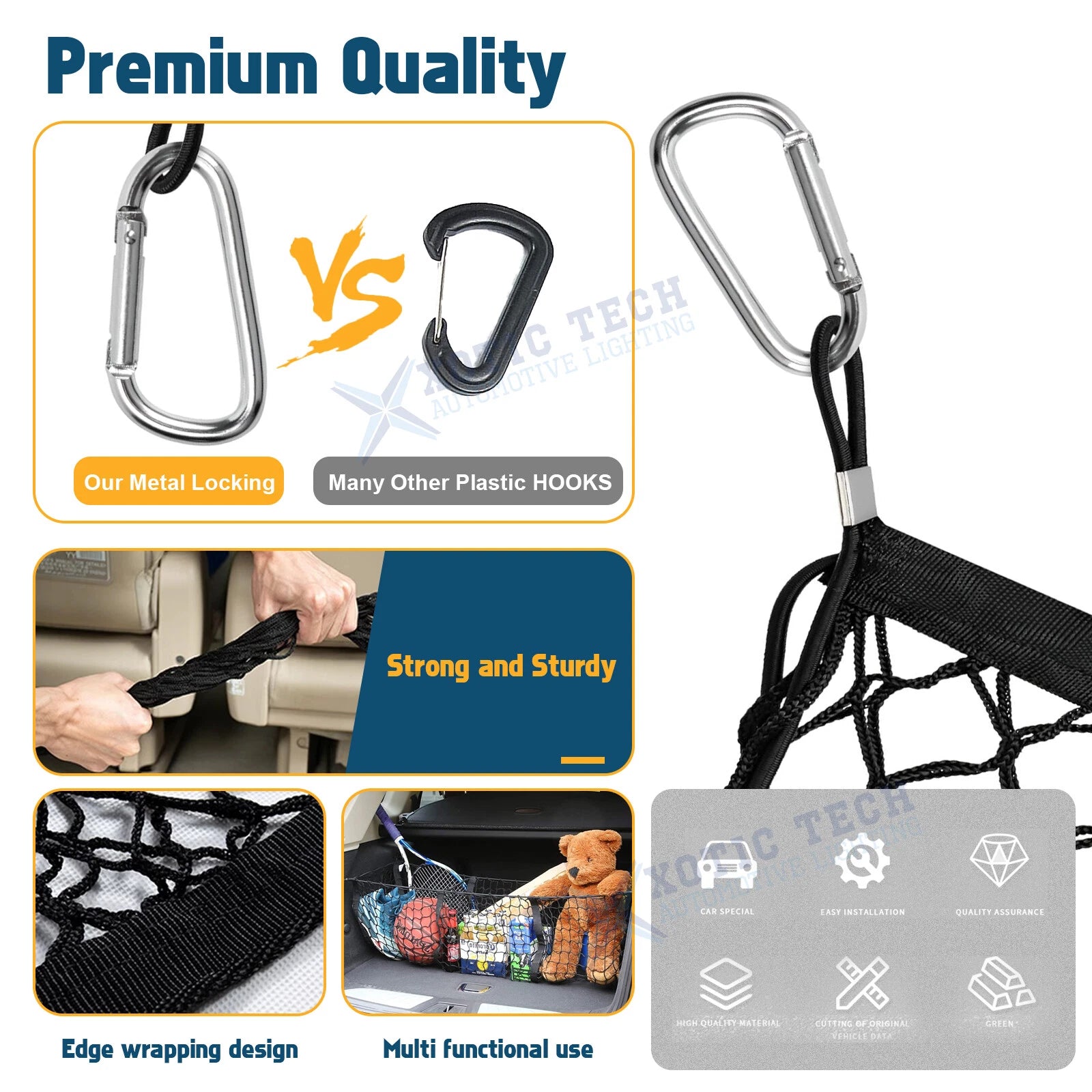 3-Pocket Cargo Net Trunk Bed Organizer for SUV Truck (2015-2025)