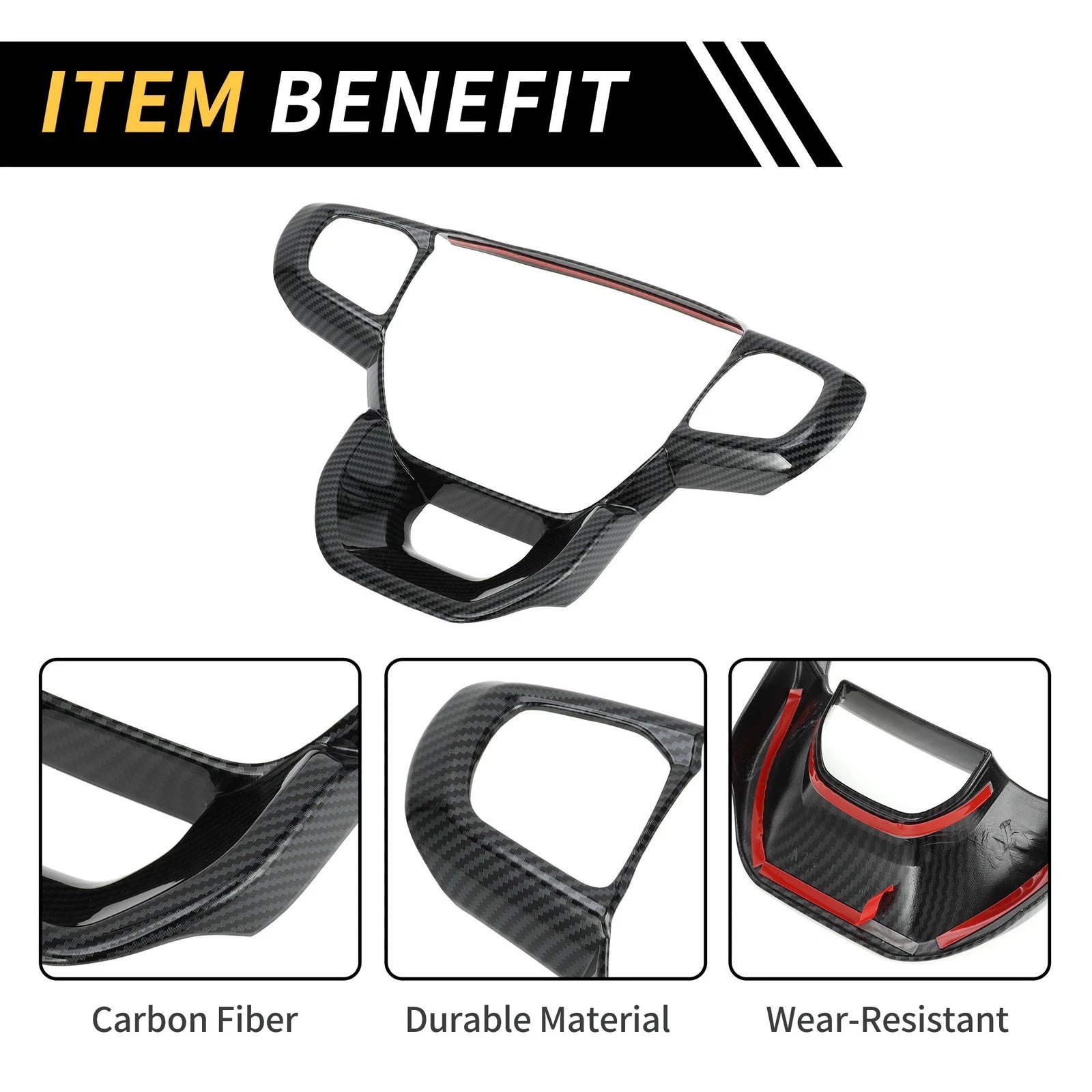 Carbon Fiber Steering Wheel Cover Trim for Ford Ranger (2023–2024)