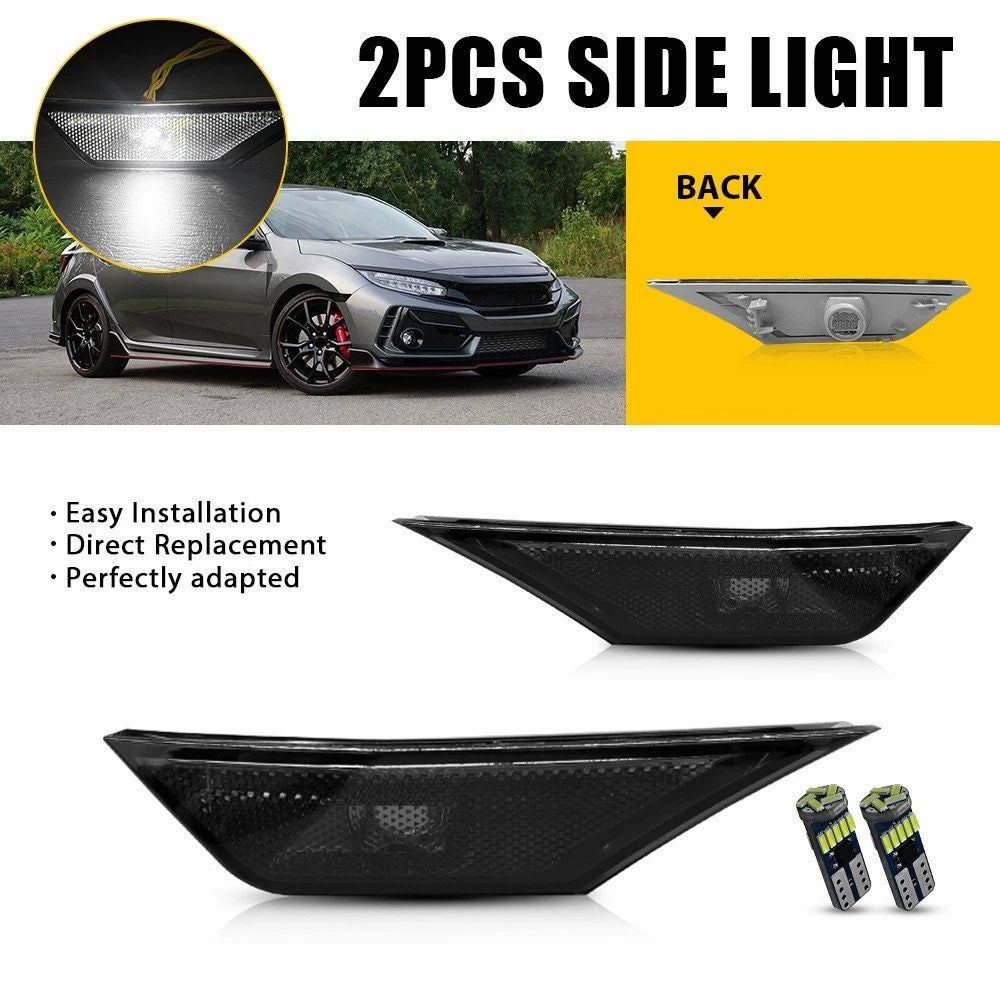 2X Front Side Marker Light Smoke for Honda Civic Sedan/Hatchback/Coupe (2016–2021)