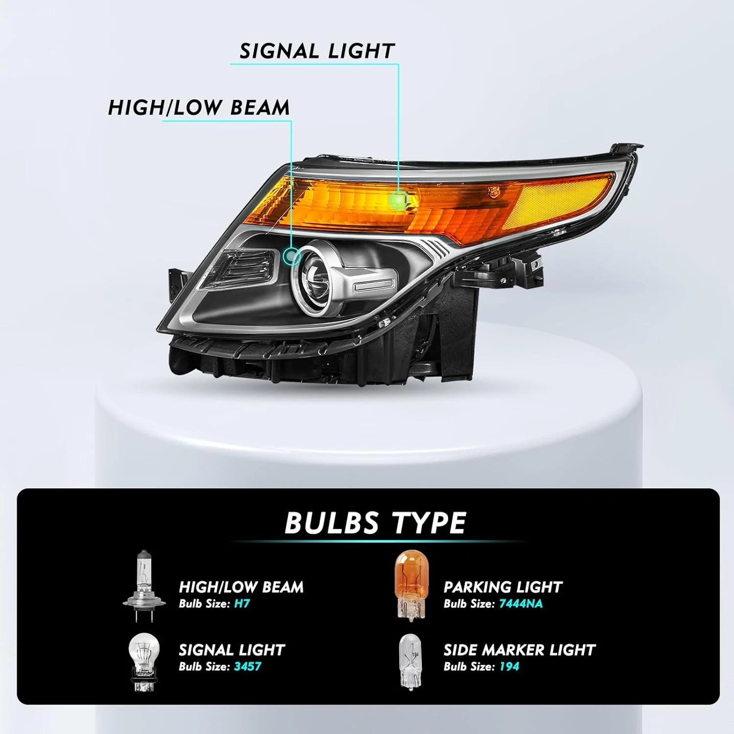 Headlight for Ford Explorer (2011–2015) Halogen Driver Side