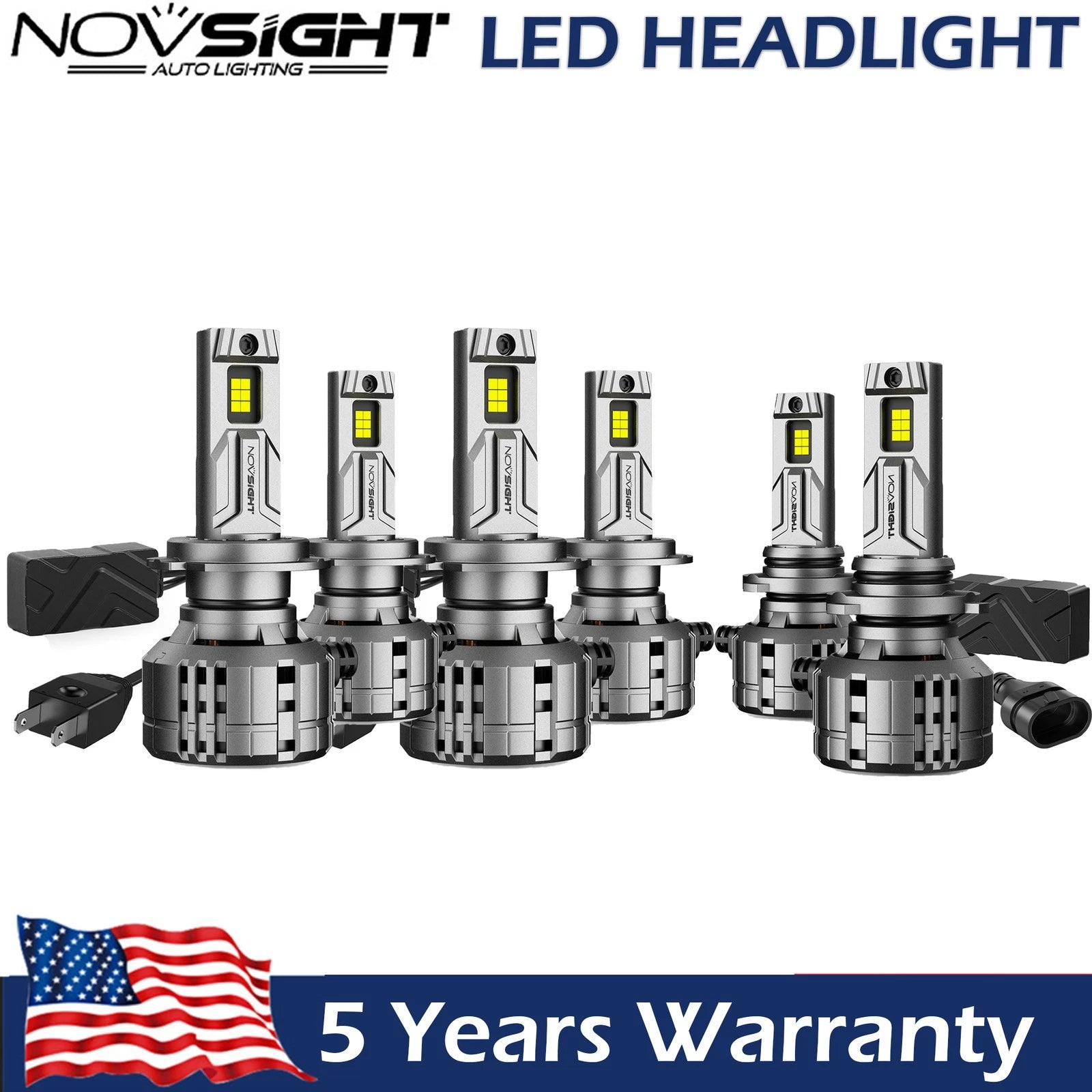 6x H7 + 9006 LED Headlight Bulbs Kit for High Low Beam Fog Light (6500K)