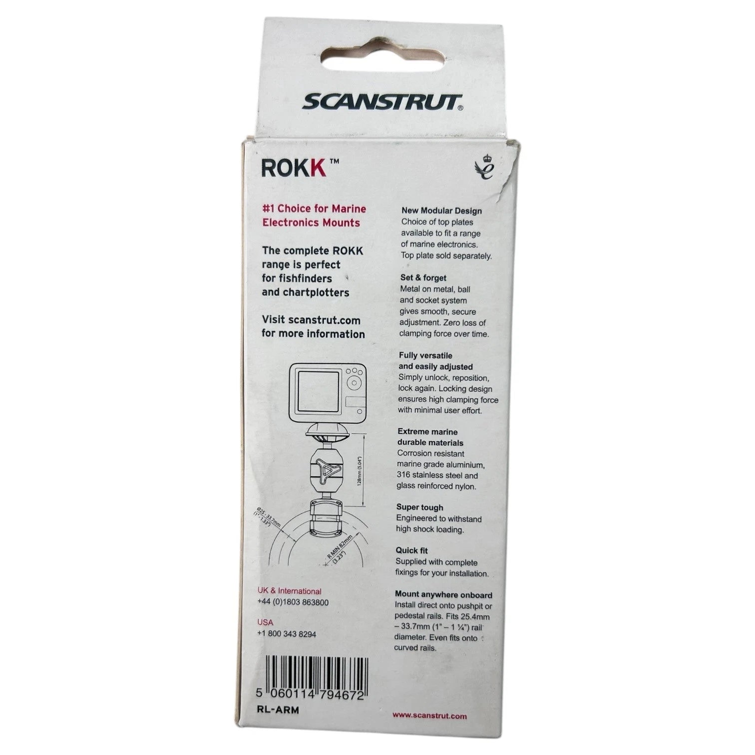 Scanstrut RL-ARM Adjustable Rail Mount Assembly for Rokk Marine