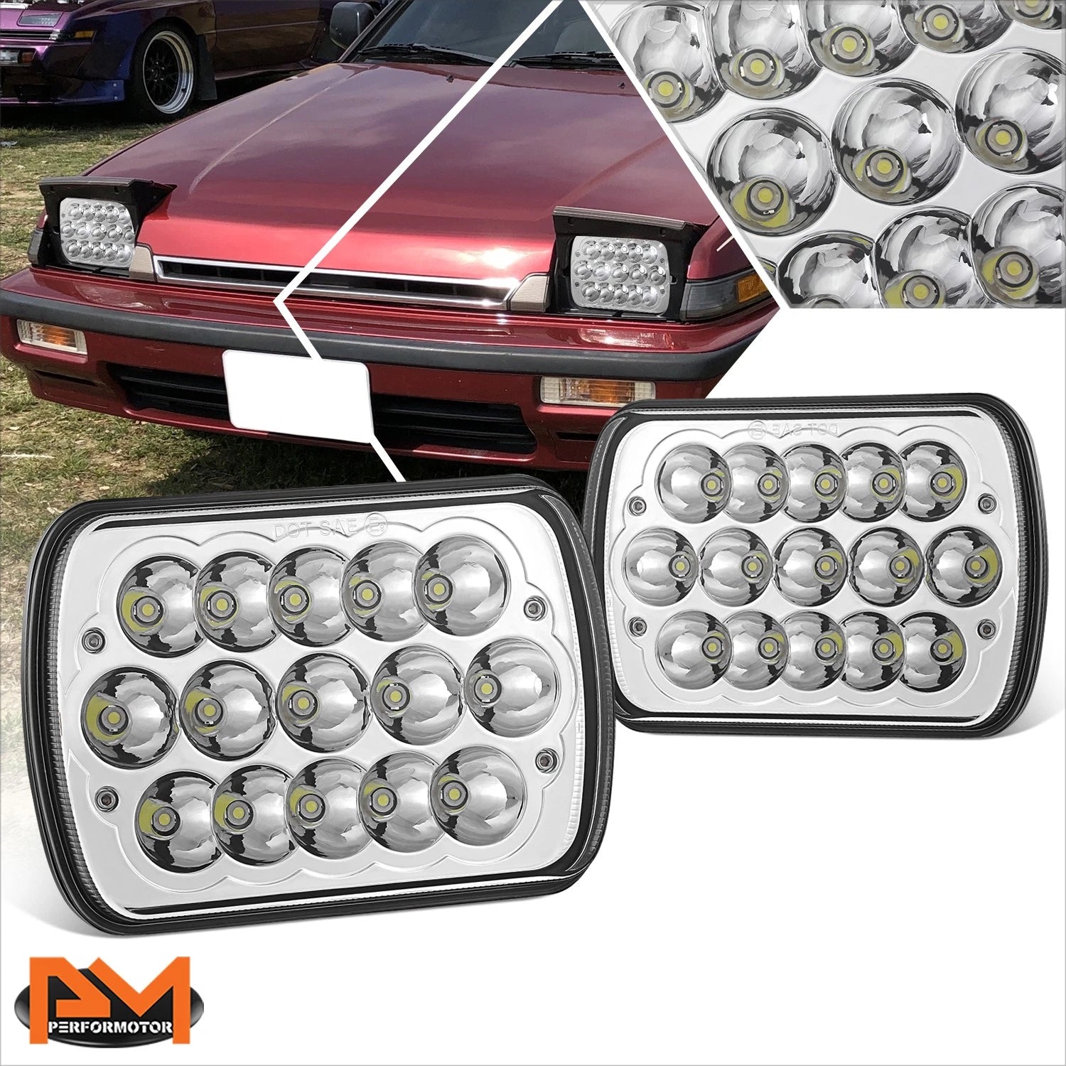 H6054 LED Headlights Chrome for Honda Accord Civic Prelude (1985–1991)