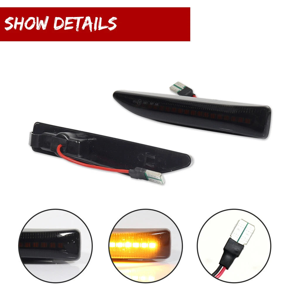 Smoked Dynamic Amber LED Front Side Marker Lights for BMW 7-Series (2002–2008)