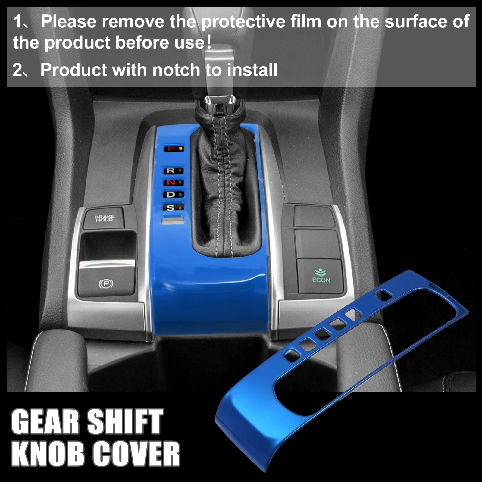 Blue Gear Panel Frame Gear Shift Knob Trim for Honda Civic (2016–2021)