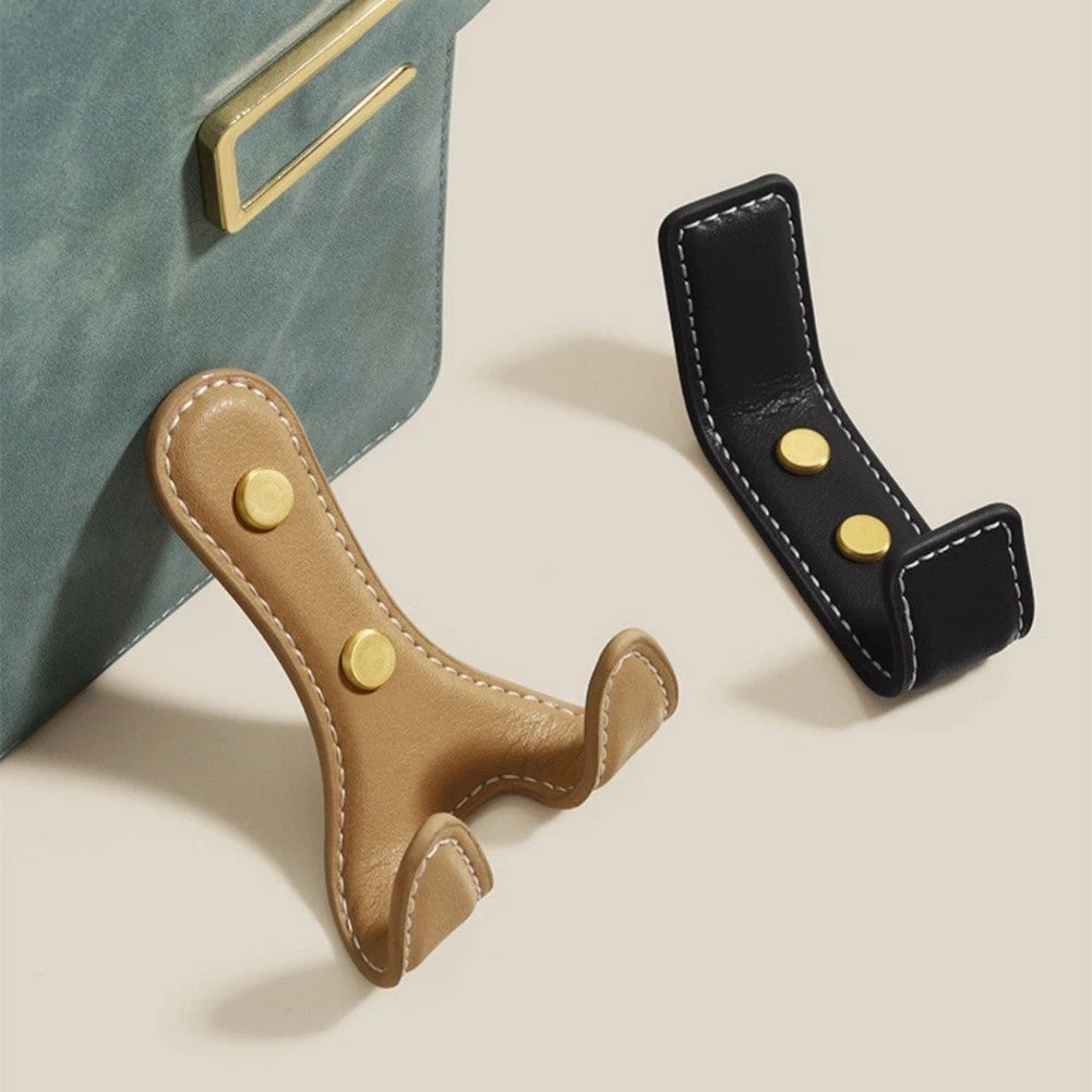 Set of 2 Modern Two-Bar Wall Hooks with Leather Detail for Entryway