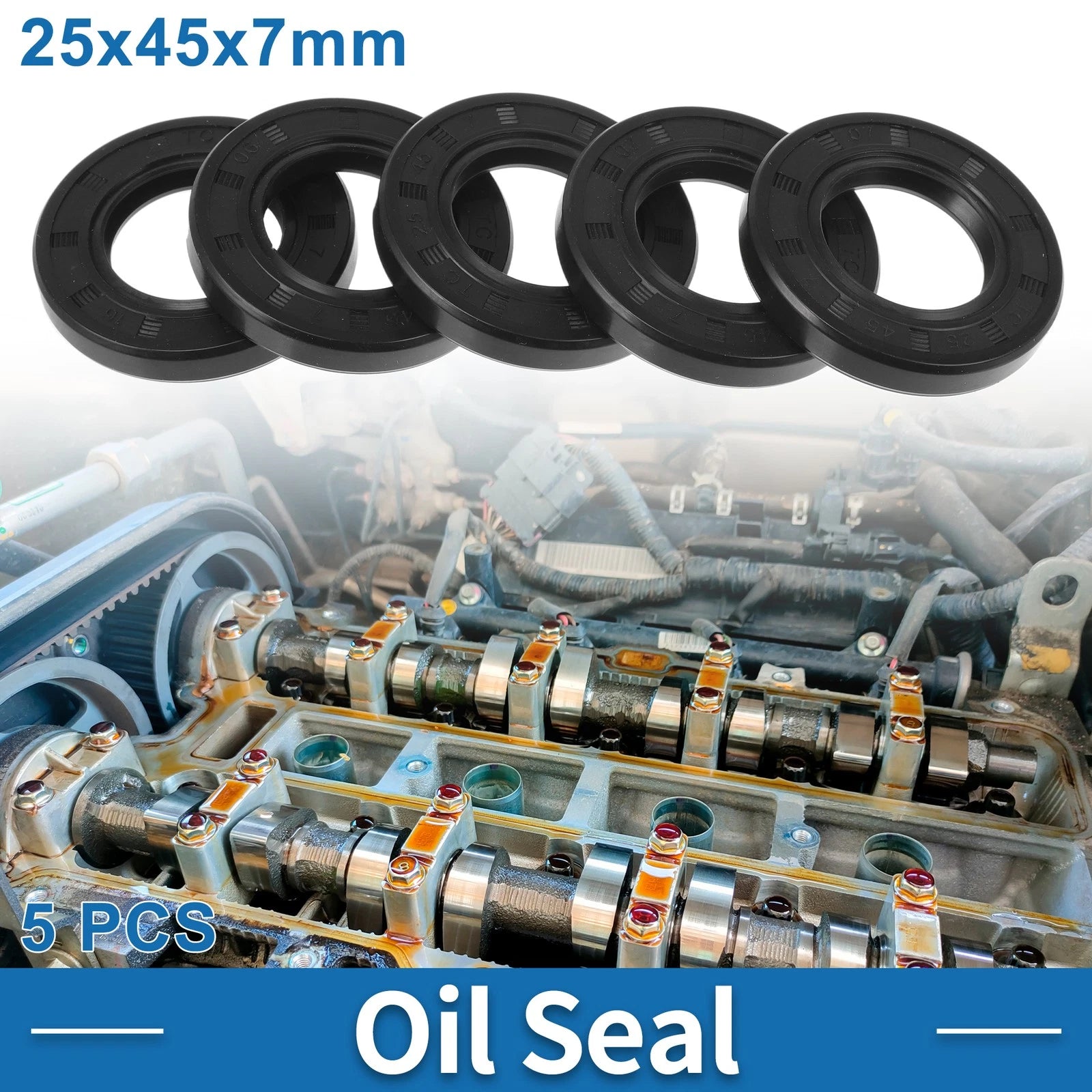 Set of 5 Oil Seal Rotary Shaft Seal Nitrile Rubber 25x45x7mm