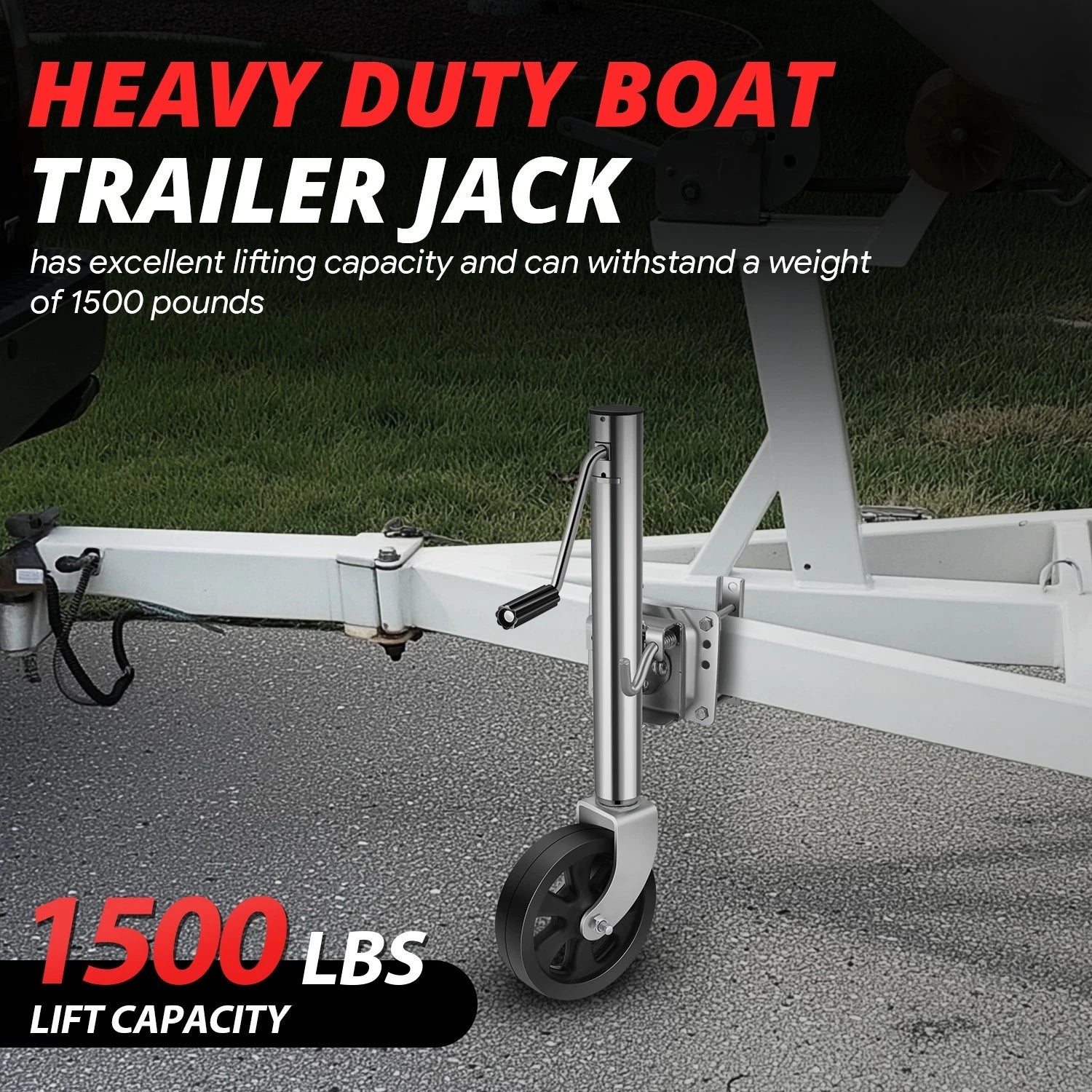 Side Mount Trailer Jack w/Wheel for 1500LBS Capacity (24.2in-35.4in)