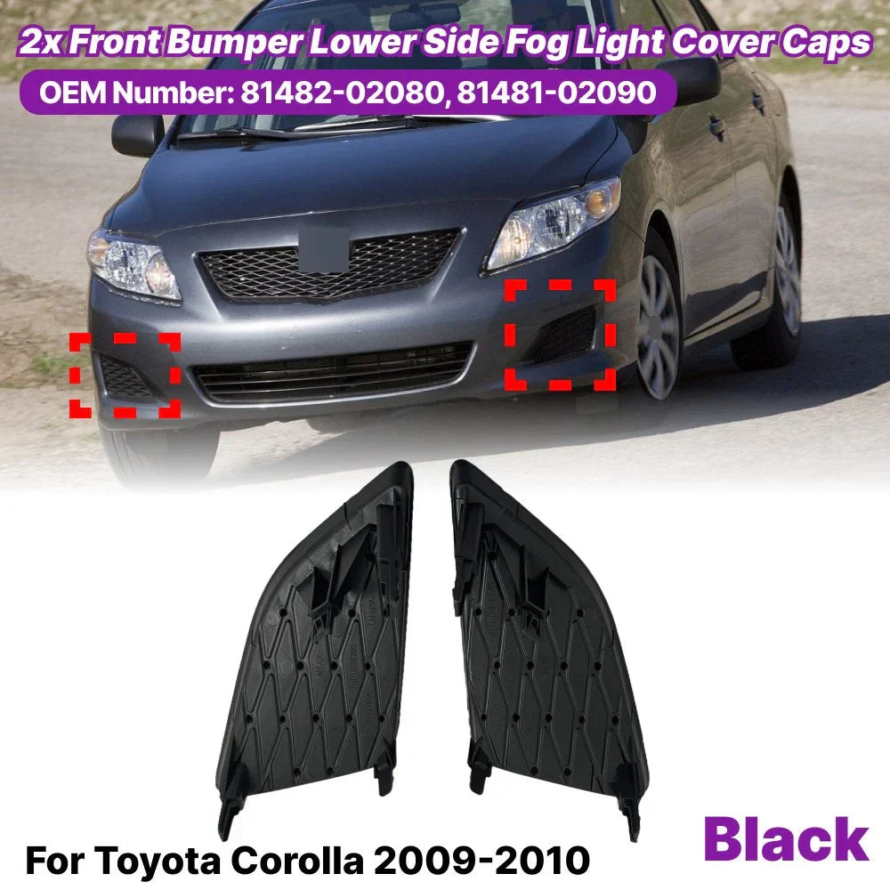 Pair Front Bumper Lower Fog Light Cover Caps for Toyota Corolla (2009–2010)