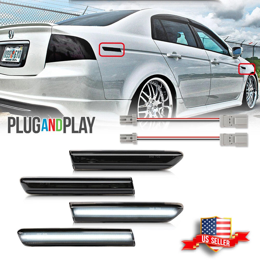 4X White LED Smoke Side Marker Lights for Acura TL (2007–2008)