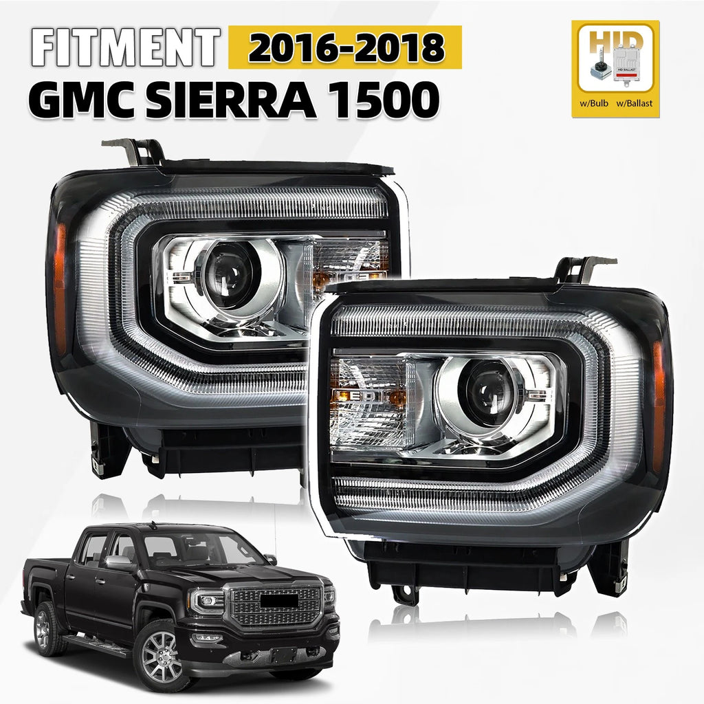 HID Headlight Set w/LED DRL & Bulb/Ballast for GMC Sierra 1500 (2016–2018)
