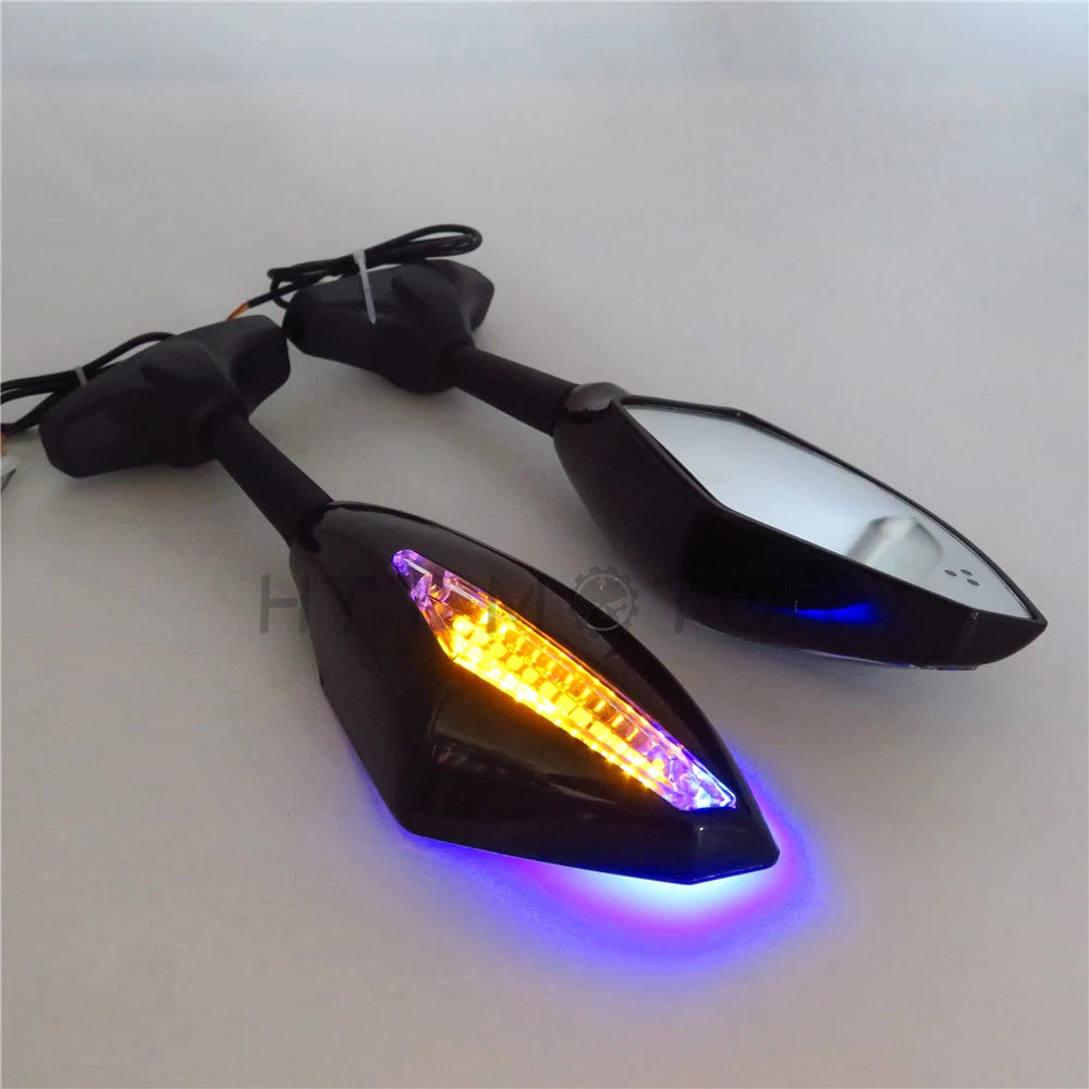 Blue LED Turn Signal Mirror for Honda CBR 125R 150R, Suzuki SV650S, Katana, TL1000R