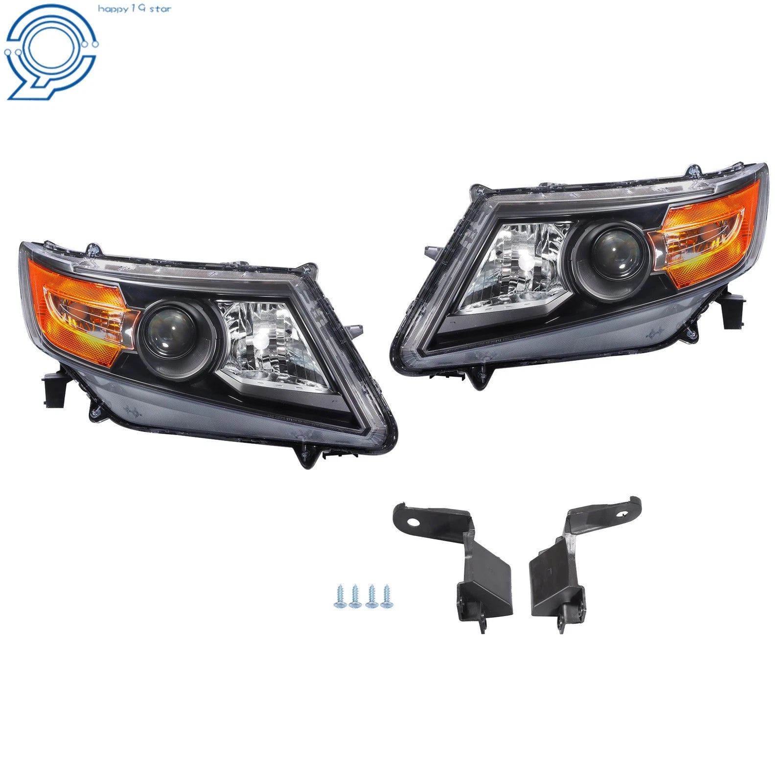 Set of 2 Halogen Headlights for Honda Odyssey (2011–2017) Amber Black