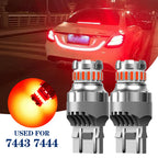 2X 7443 7440 LED Red Strobe Flash Brake Stop Tail Parking Light Bulbs