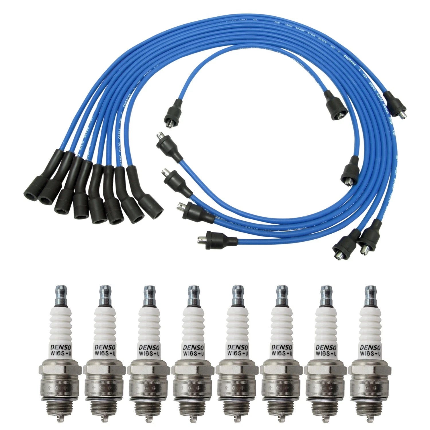 NGK Wire Set & Denso 8 Spark Plugs Kit for Biscayne Corvette (1967–1975)