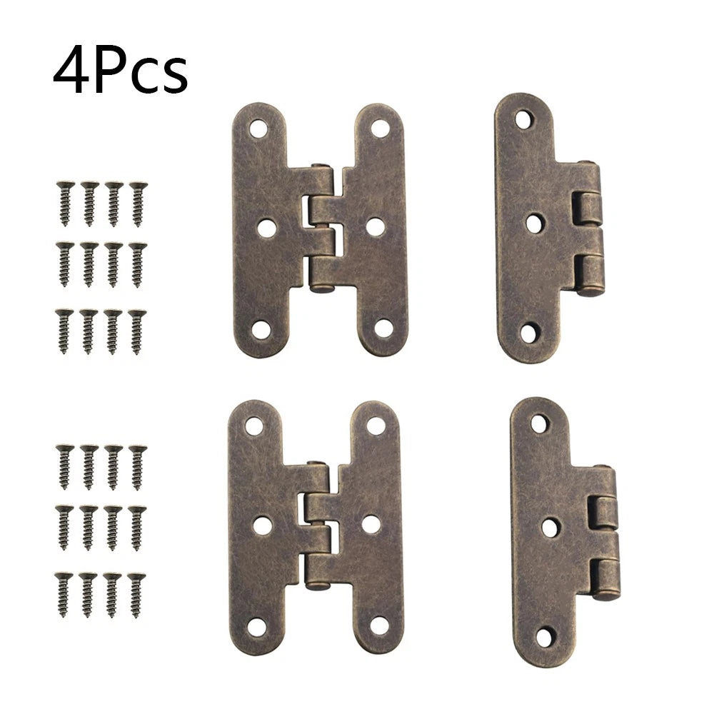 Set of 4 Antique Bronze H-type Hinges for Jewelry Chest Cabinet