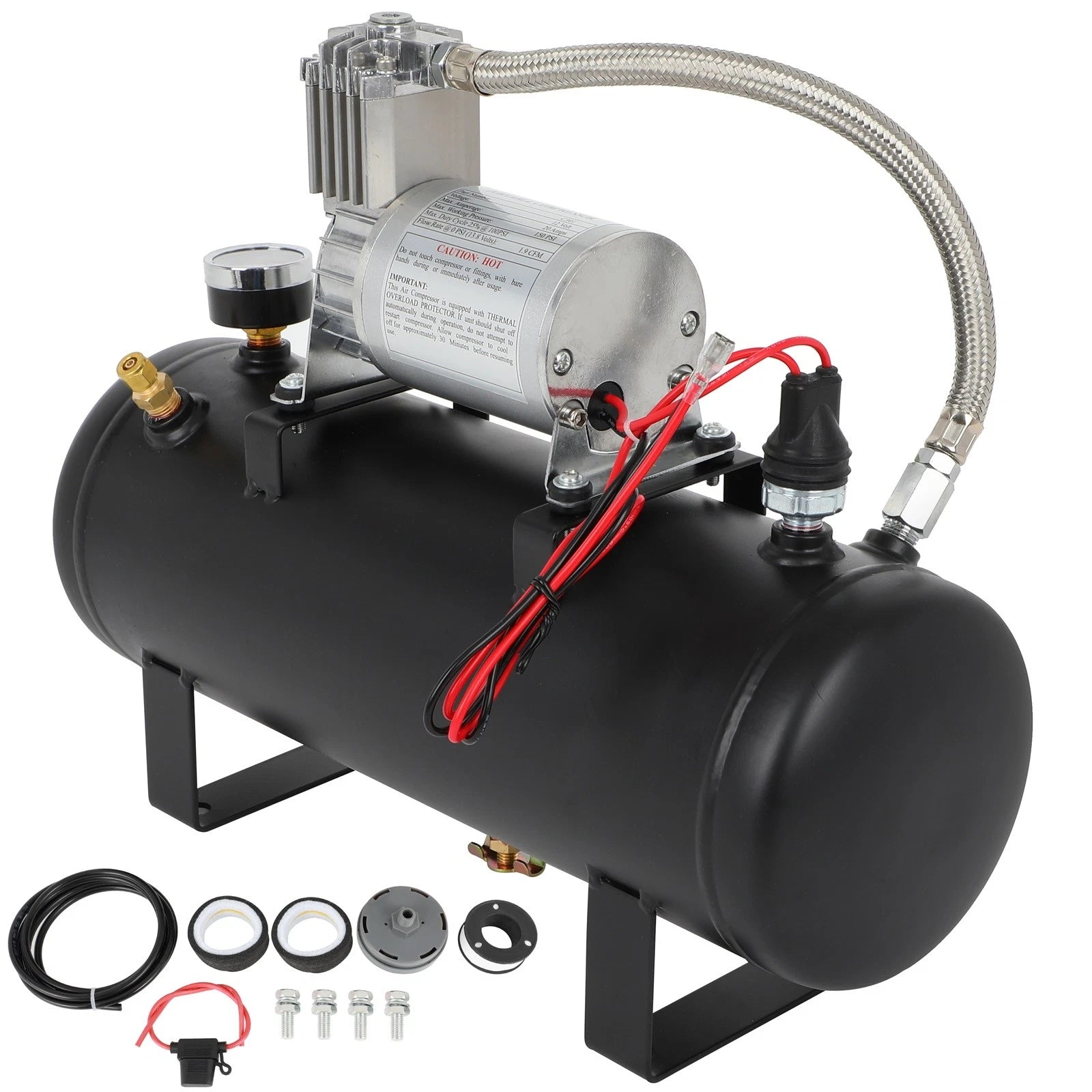 Train Horn 12V Kit with 1.5 Gal Air Tank and 150 Psi Compressor