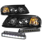 Set of 4 Black Housing Clear Headlight, Amber Corner, LED Fog Light for Impala (2000–2005)