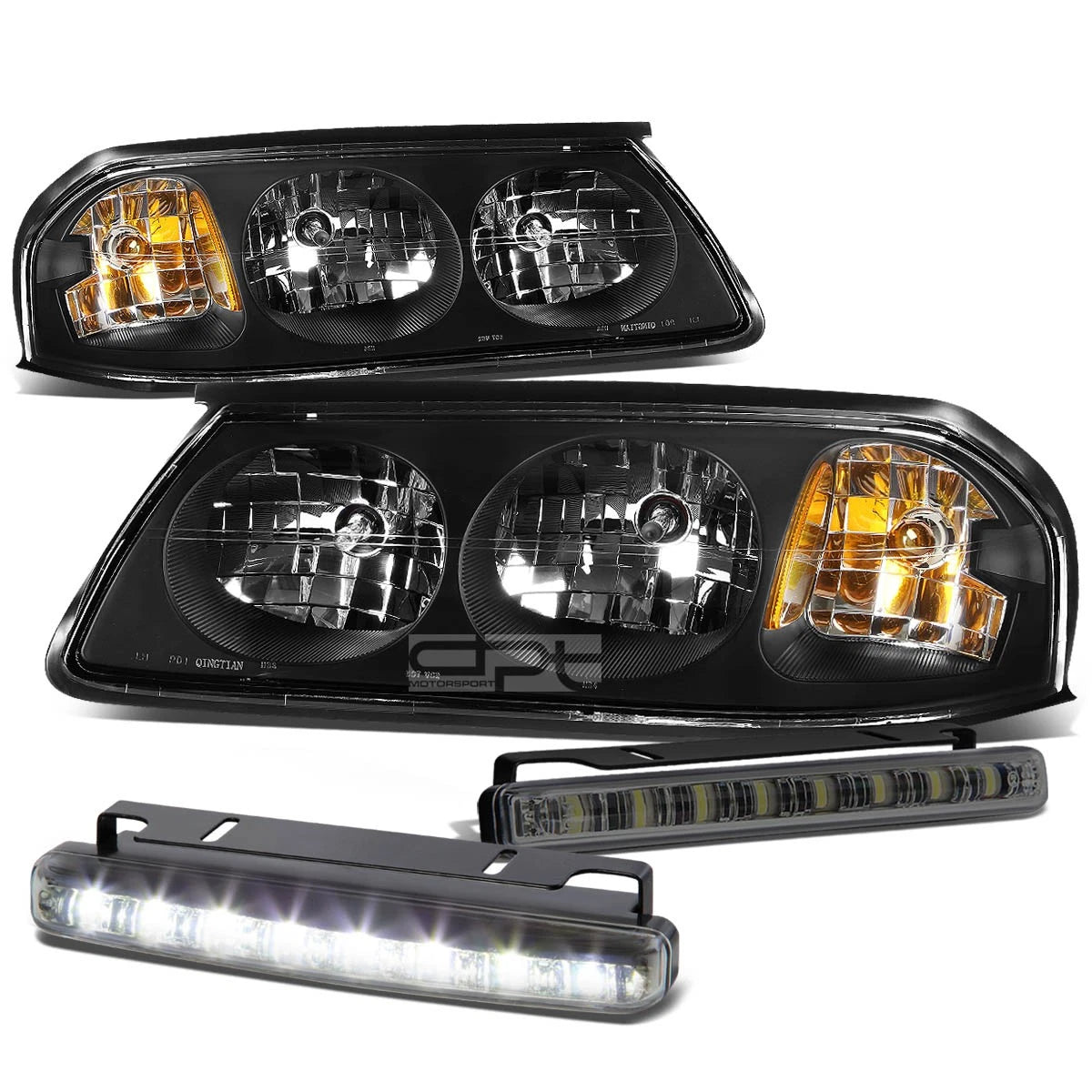 Set of 4 Black Housing Clear Headlight, Amber Corner, LED Fog Light for Impala (2000–2005)