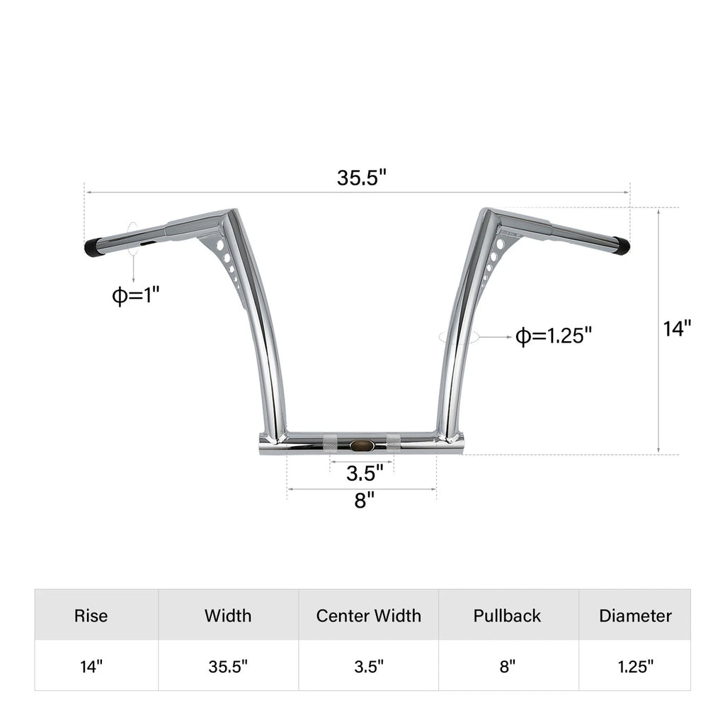 12'' Rise Ape Hanger Handlebar for Harley Dyna FLD (2012–2016) FXDB (2008–2017) FXLR (2018–2019)