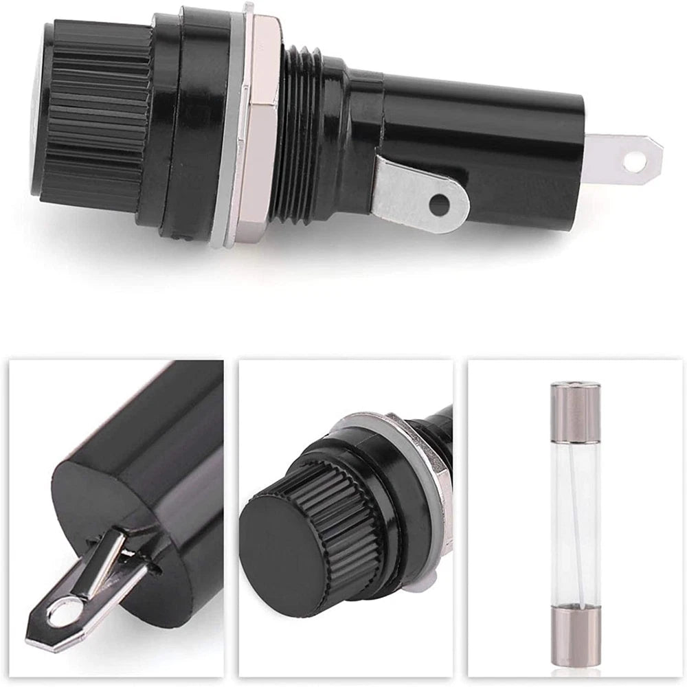 2Pcs Fuse Holders for Glass Tube Fuses 10A 5x20mm Panel Mount