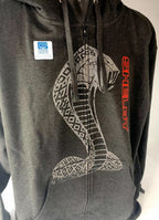 Zip Up Hoodie Jacket for Shelby Cobra (Licensed) Gray Red Snake Emblem (Unisex)