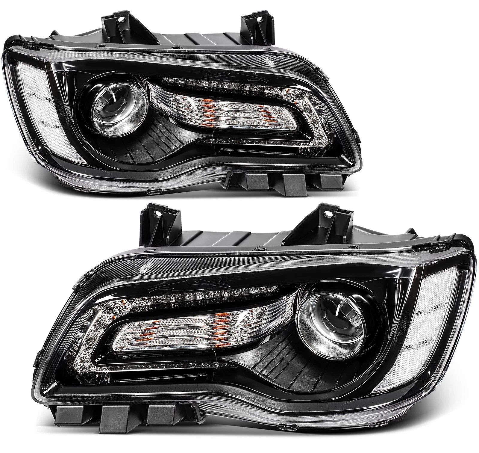 Set of 2 Black Halogen Headlights for Chrysler 300 (2015–2023)