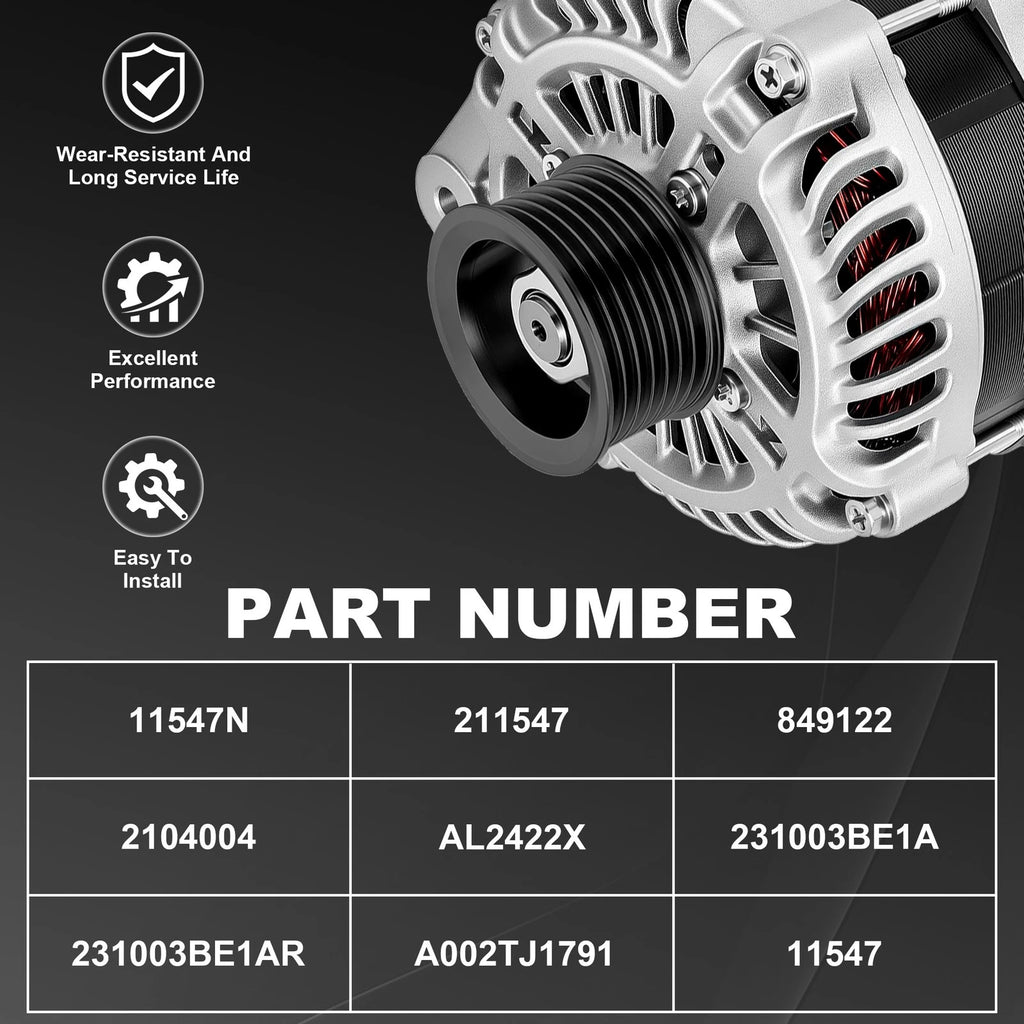 Alternator for Nissan Versa 2012–2019, Versa Note L4 1.6L 110A 12V 7-Groove