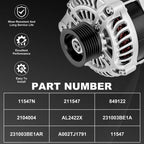 Alternator for Nissan Versa 2012–2019, Versa Note L4 1.6L 110A 12V 7-Groove
