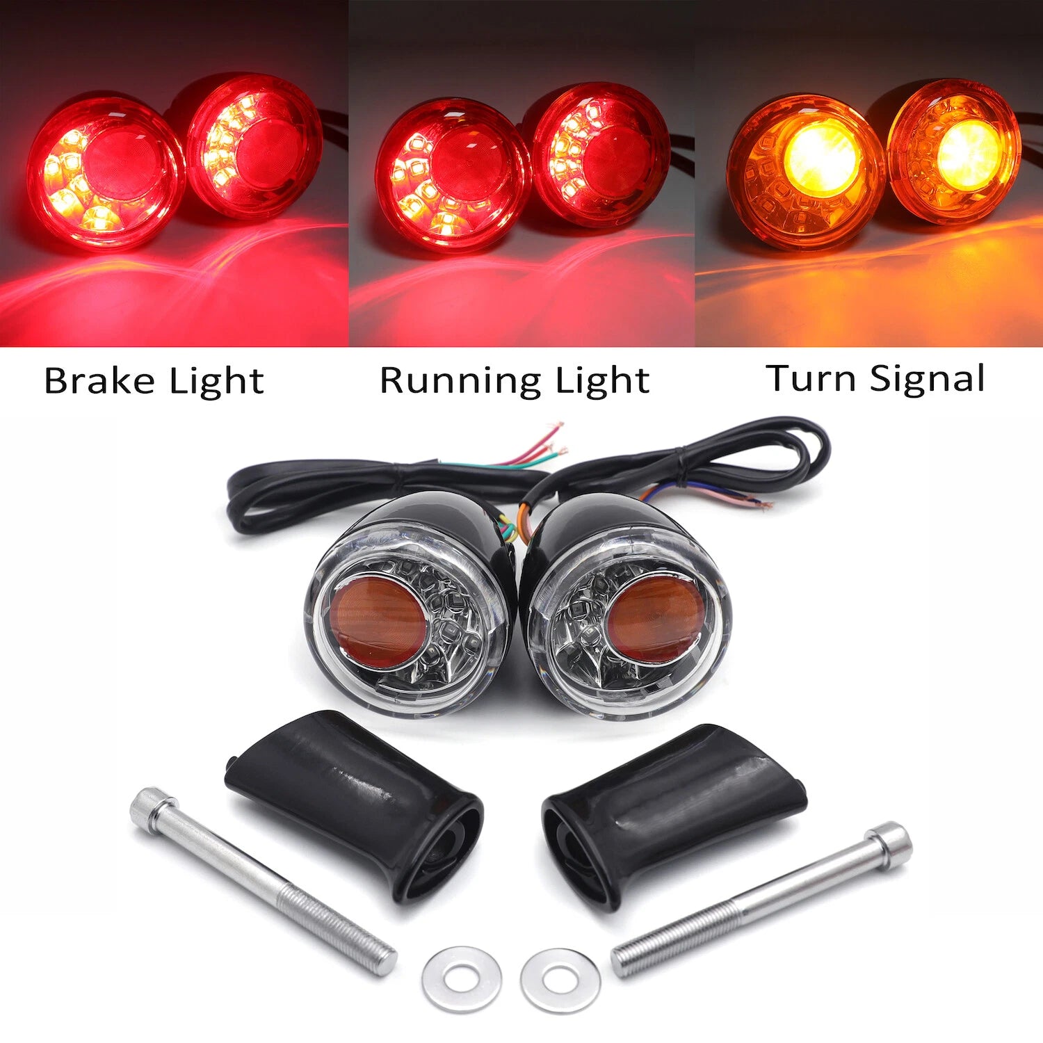 Clear Rear LED Running Brake Turn Signal Indicator Light for XL 883 1200 (1992–2017)