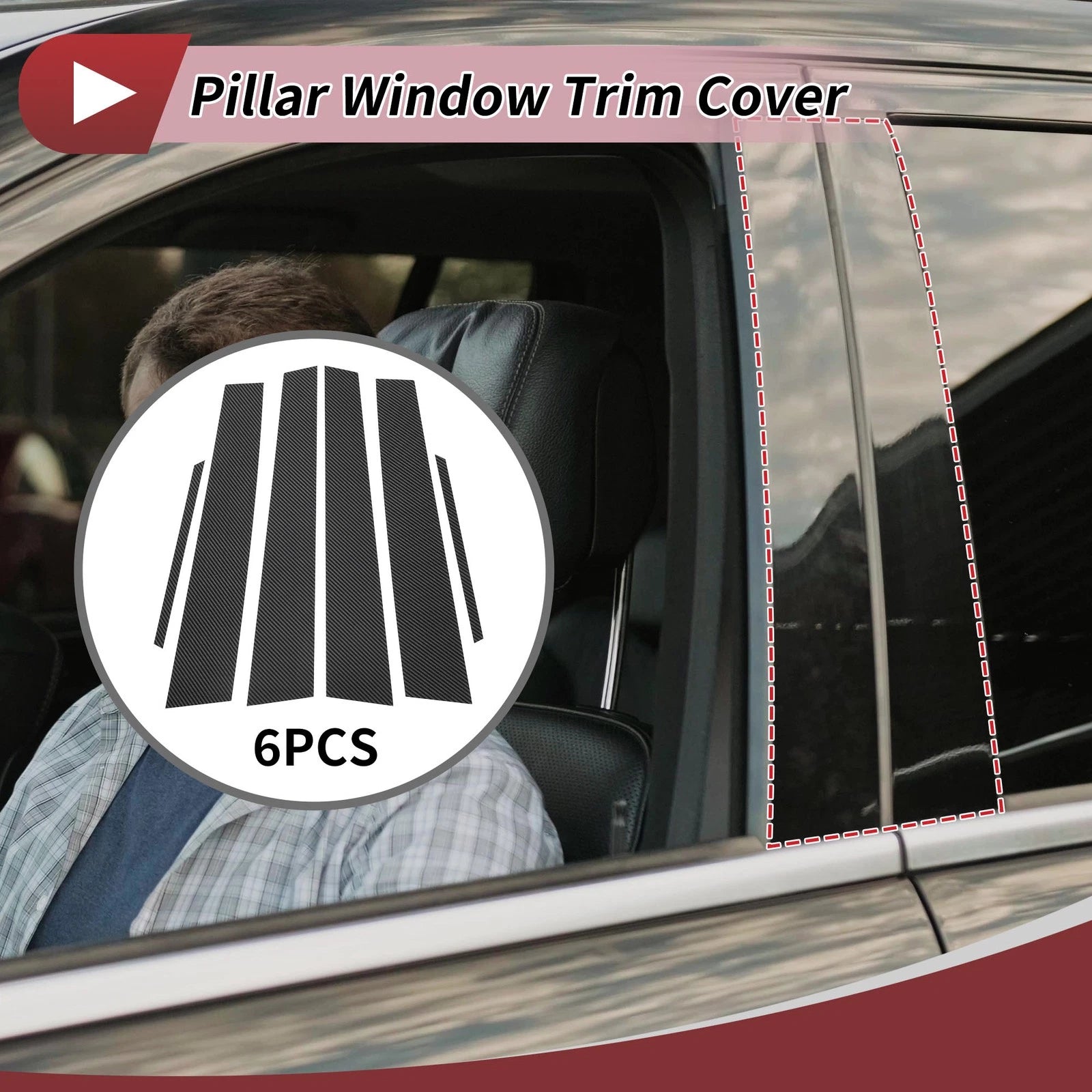 Set of 6 Door Pillar Window Trim for Lexus ES (2013–2018) Carbon Fiber Black