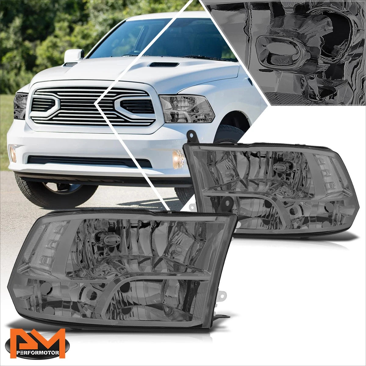 Headlight Assembly Set of 2 for Dodge Ram 1500-3500 (2009–2012) Smoked/Clear