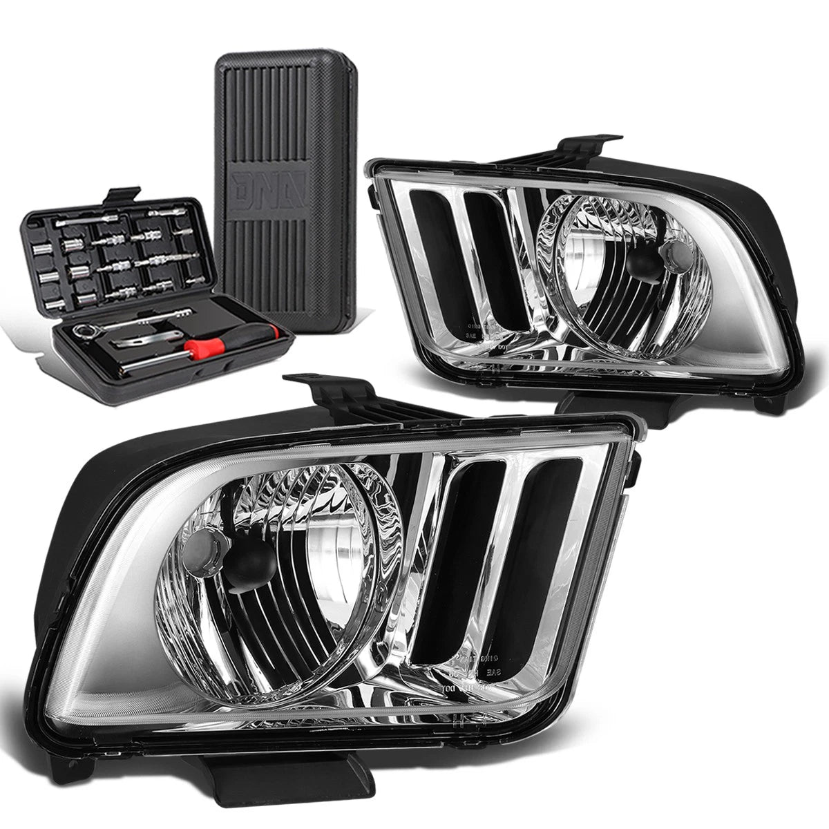 Pair Chrome/Clear Corner Headlights for Ford Mustang (2005–2009)