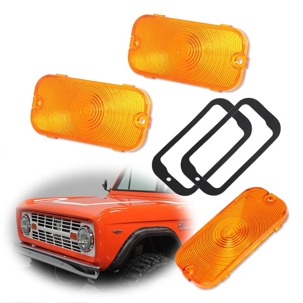 2X Amber Turn Signal Parking Light Lenses for Ford Bronco (1966–1968)