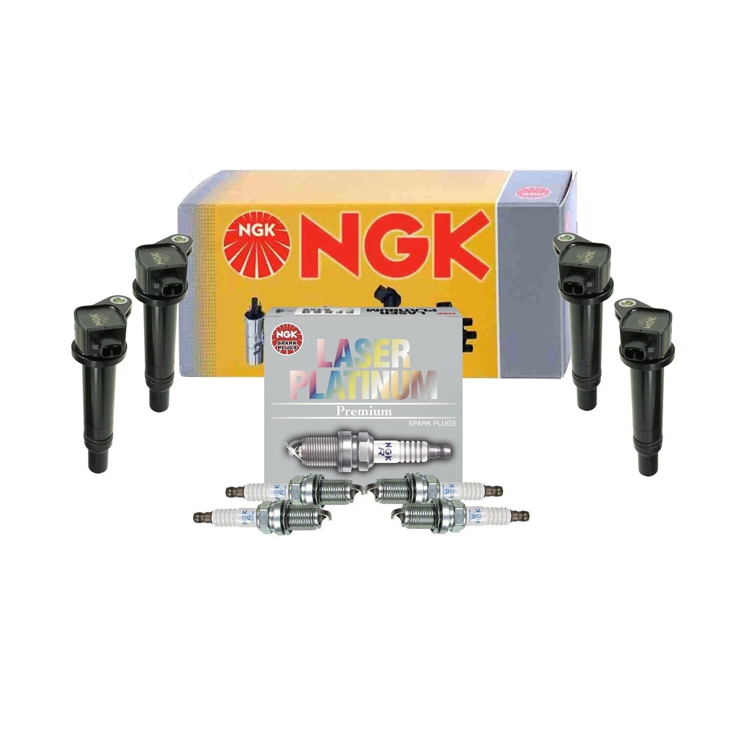 Set of 4 NGK Ignition Coils & 4 Laser Platinum Spark Plugs for Hyundai Kia (1.6L L4)