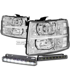 Chrome Housing Headlight + Clear Turn Signal + LED Fog Light Set for Silverado (2007–2013)