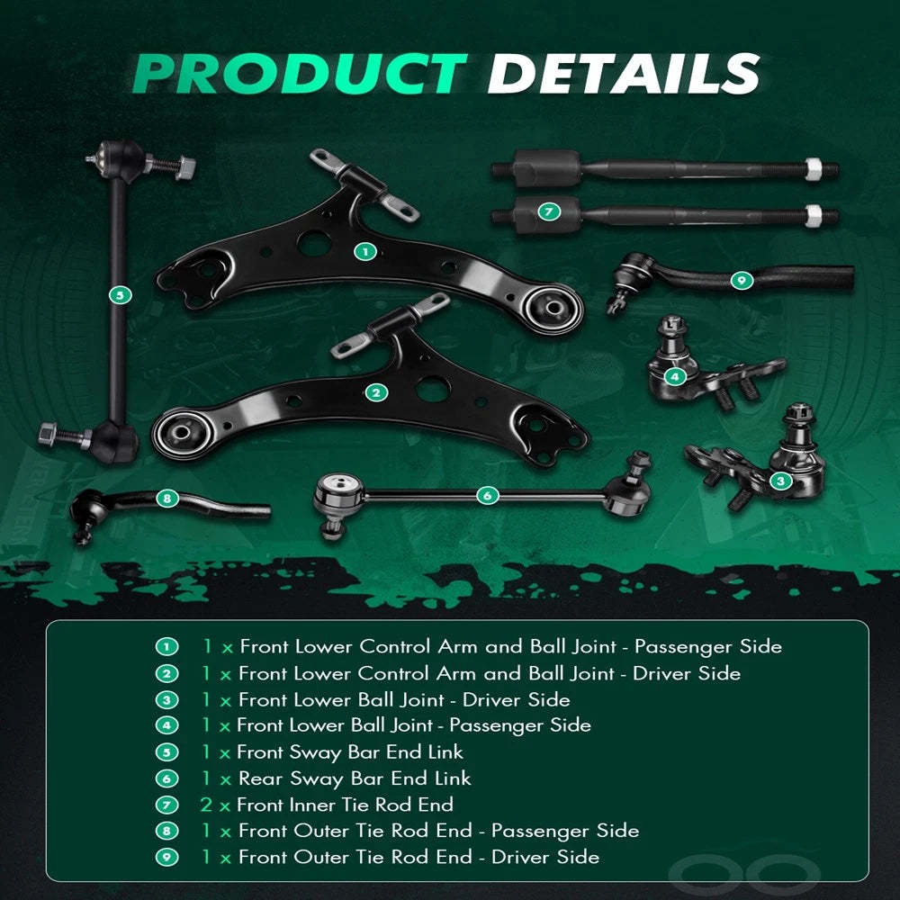 Set of 10 Ball Joints for Toyota Camry (2002–2012) Front Suspension Kit