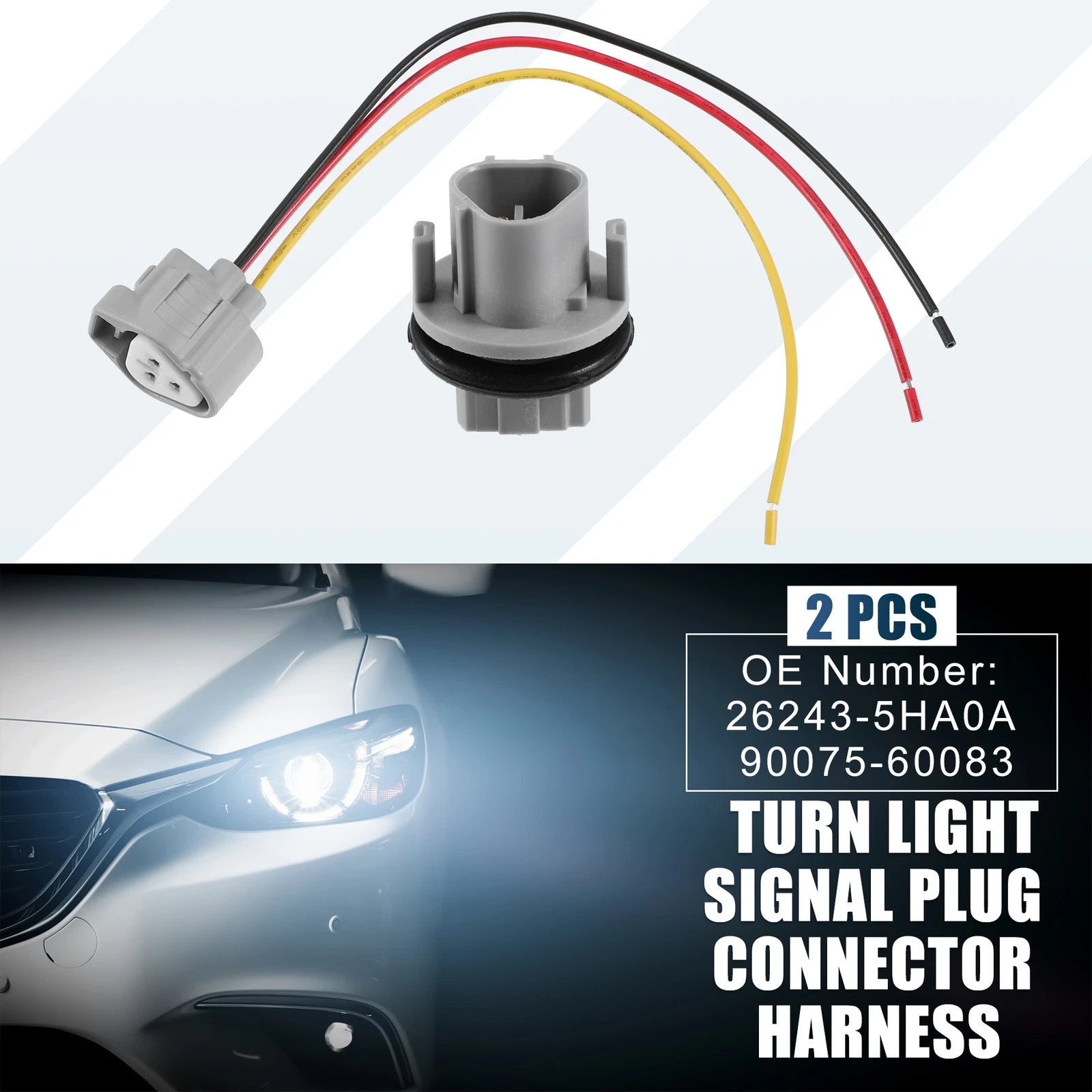 Set of 2 Turn Light Signal Plug Connector Harness 26243-5HA0A for Nissan