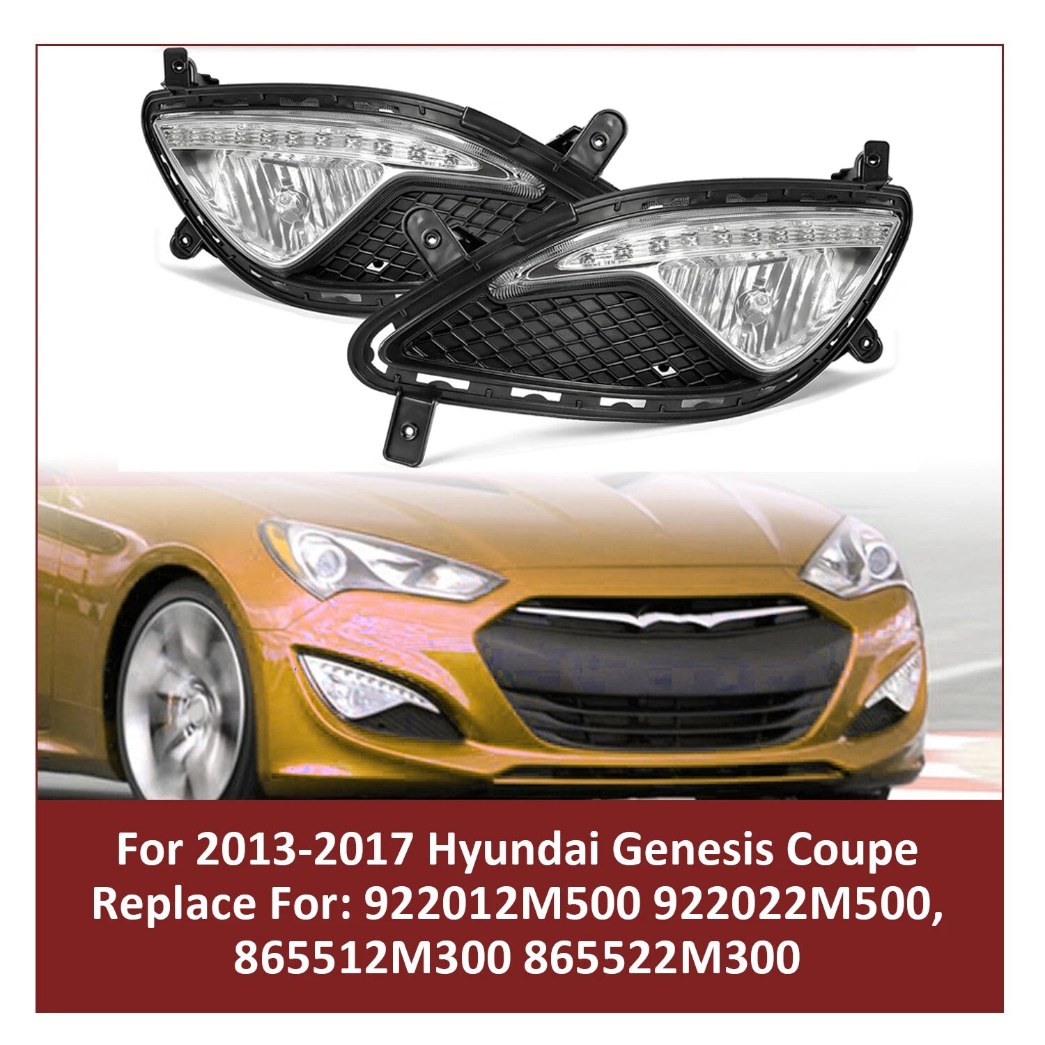 Set of 2 Clear Lens Fog Lights for Genesis Coupe (2013–2017)