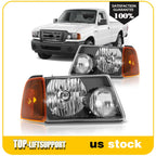 Headlight Assembly Pair for Ford Ranger (2001–2011) Black Housing Amber