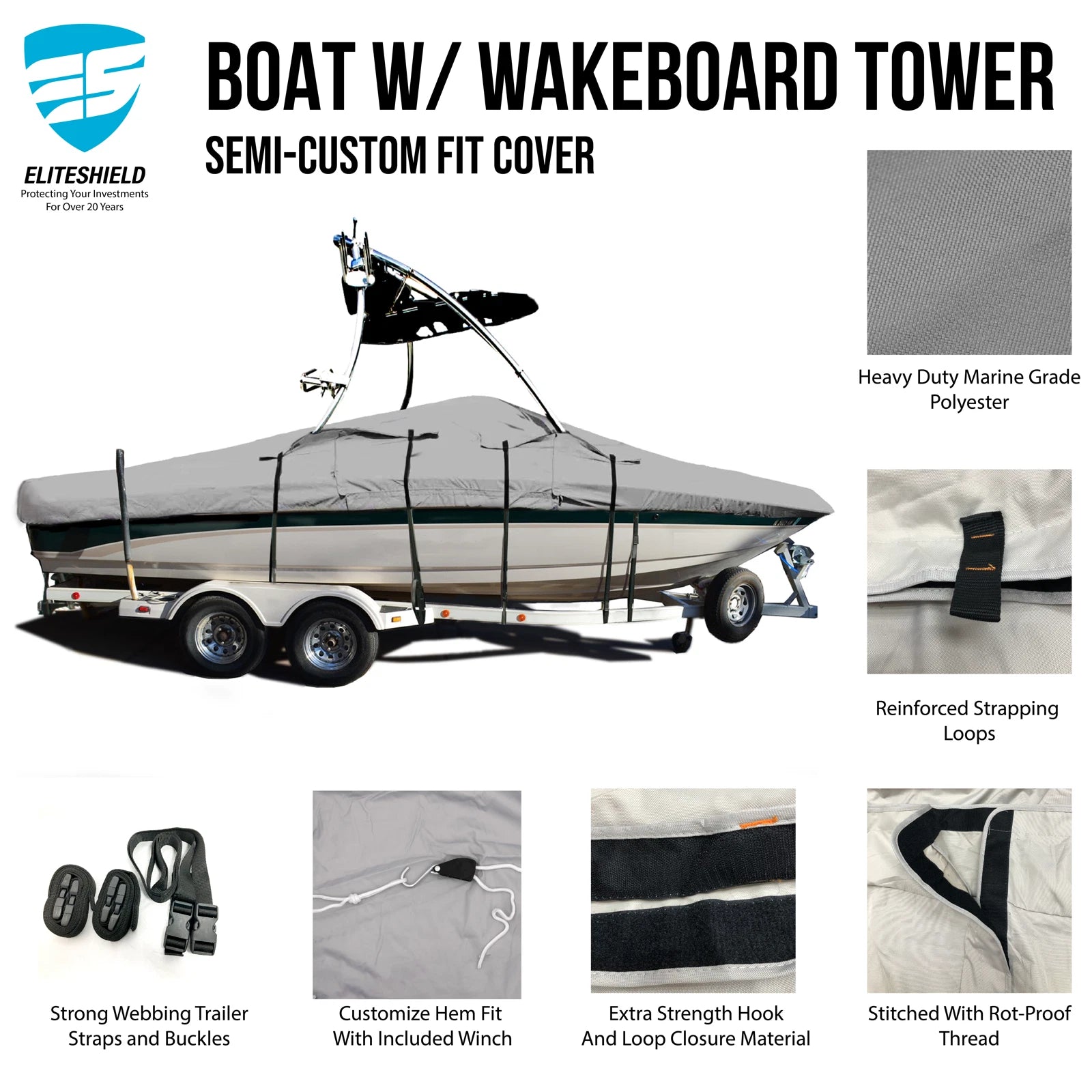 Deluxe V-Hull Fishing Runabout Boat Cover for Ski Wakeboard Tower (21')