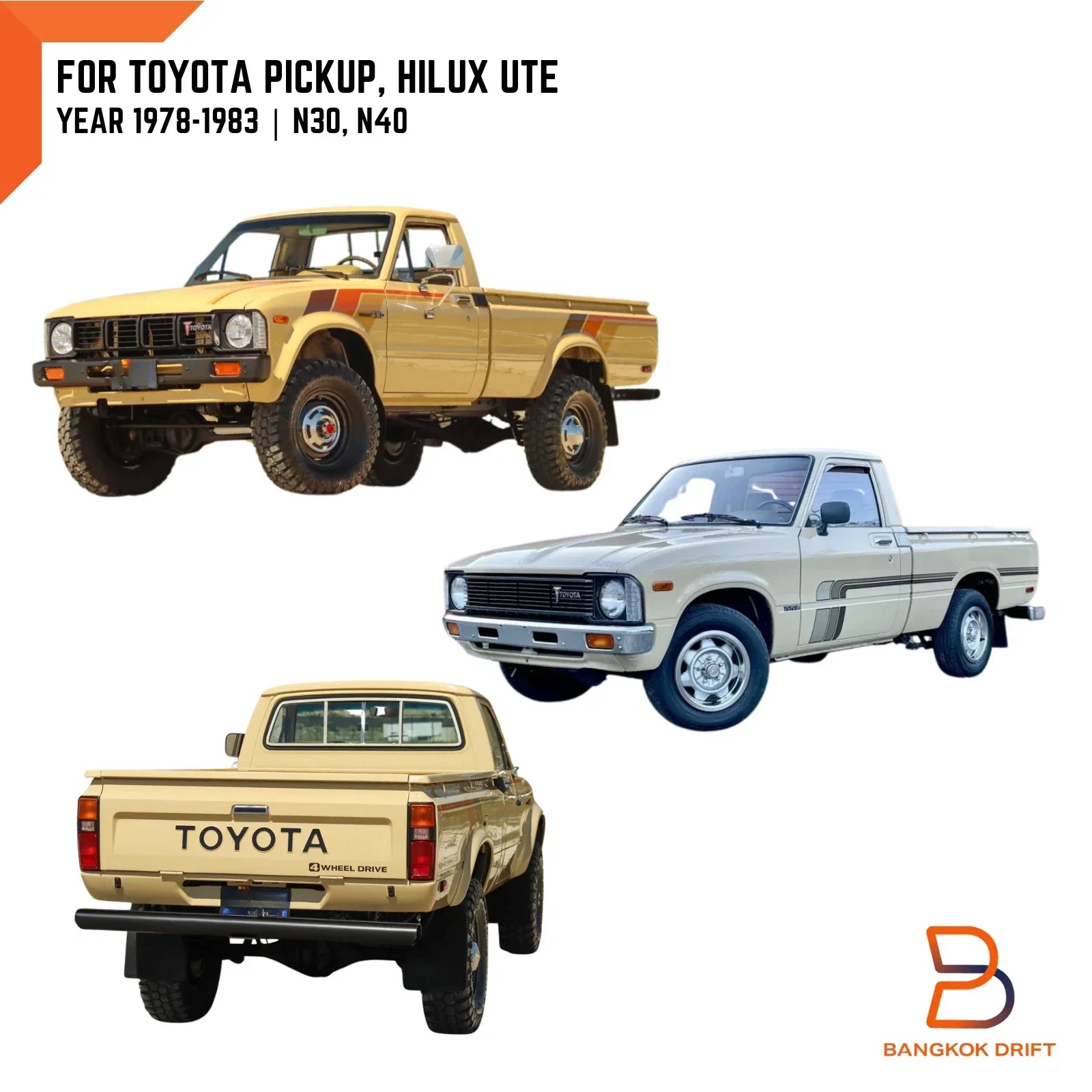 Brown Interior Door Panel Pair + Clips for Toyota Hilux Ute (78-83)