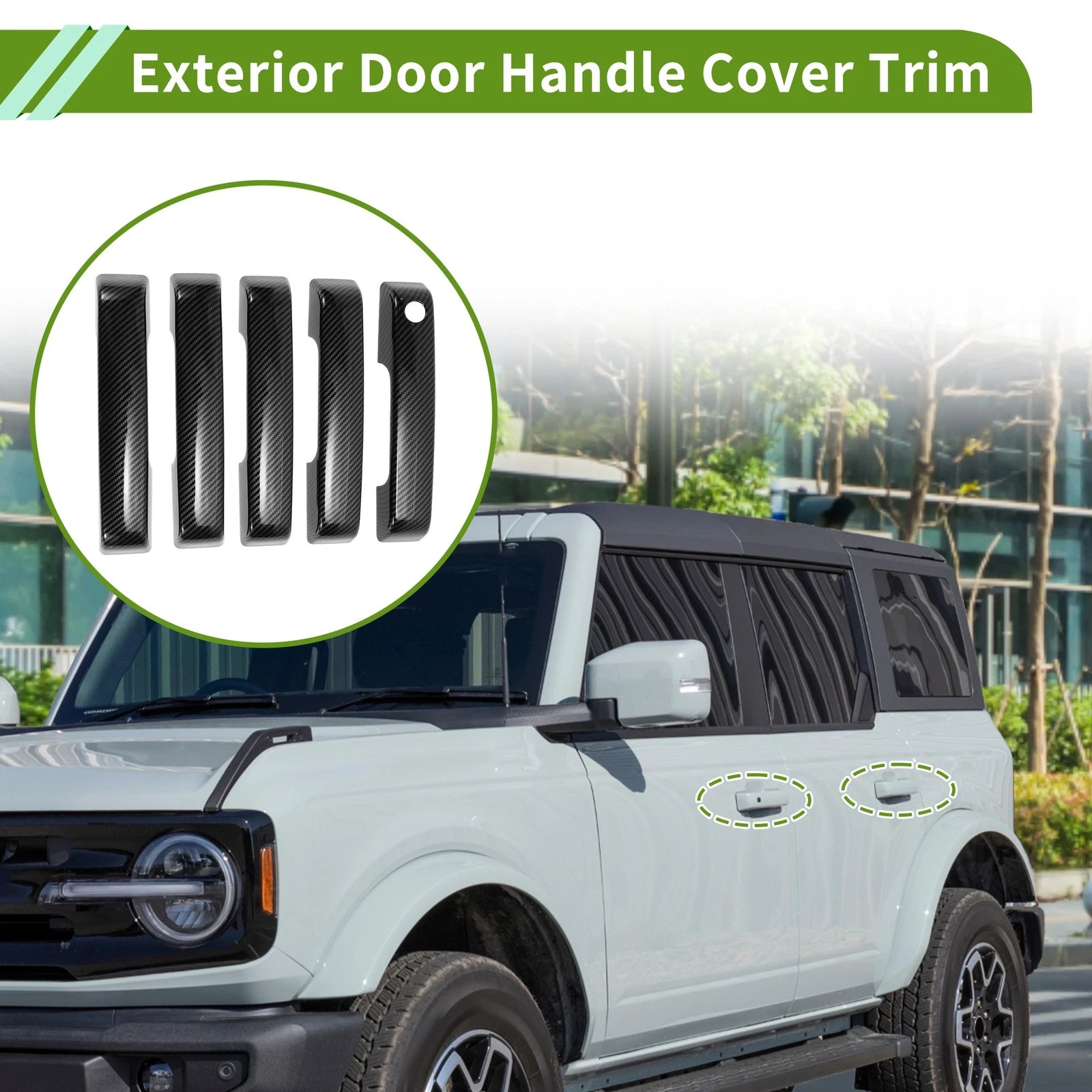 Set of 1 Exterior Door Handle Cover Trim for Ford Bronco (2021–2025) Carbon Fiber Black