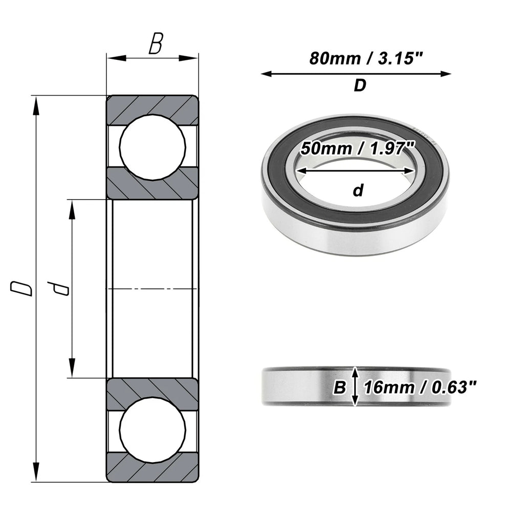 Deep Groove Ball Bearing 6010VV for Scooter Skateboard Wheel (50x80x16mm)