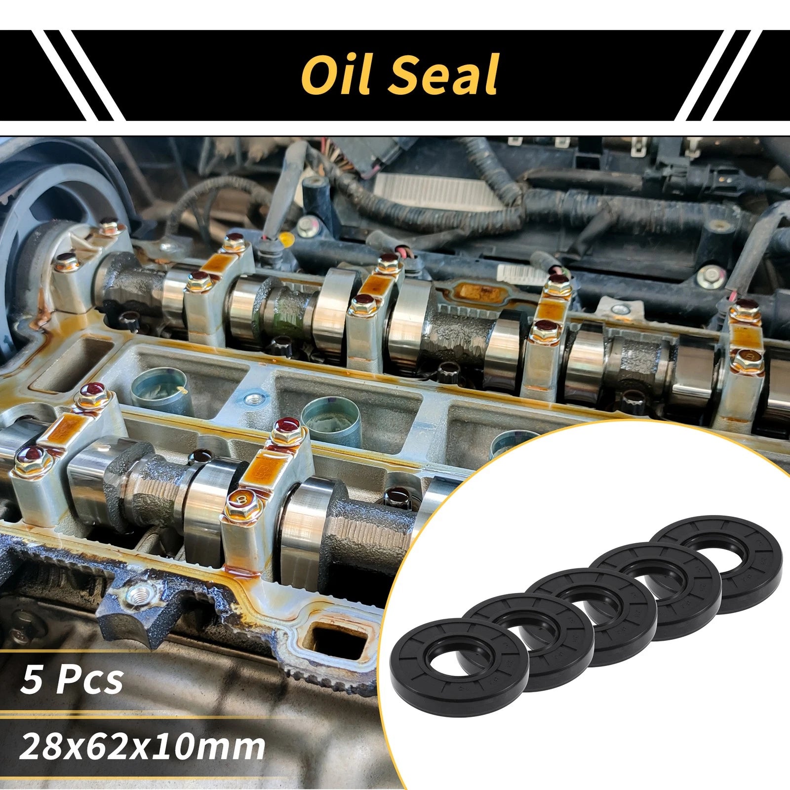 Set of 5 Oil Seal Rotary Shaft Seal NBR Rubber 28x62x10mm