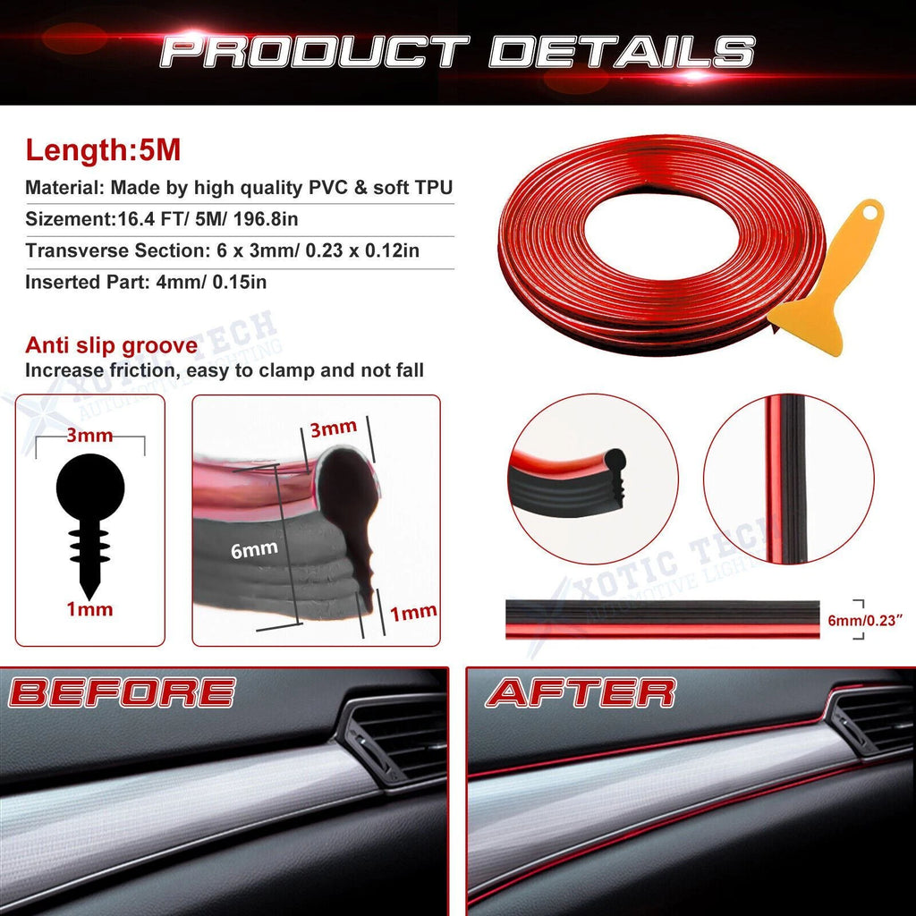 Red Interior Door Gap Edge Line Insert Molding Trim for 16ft (2024-2024)