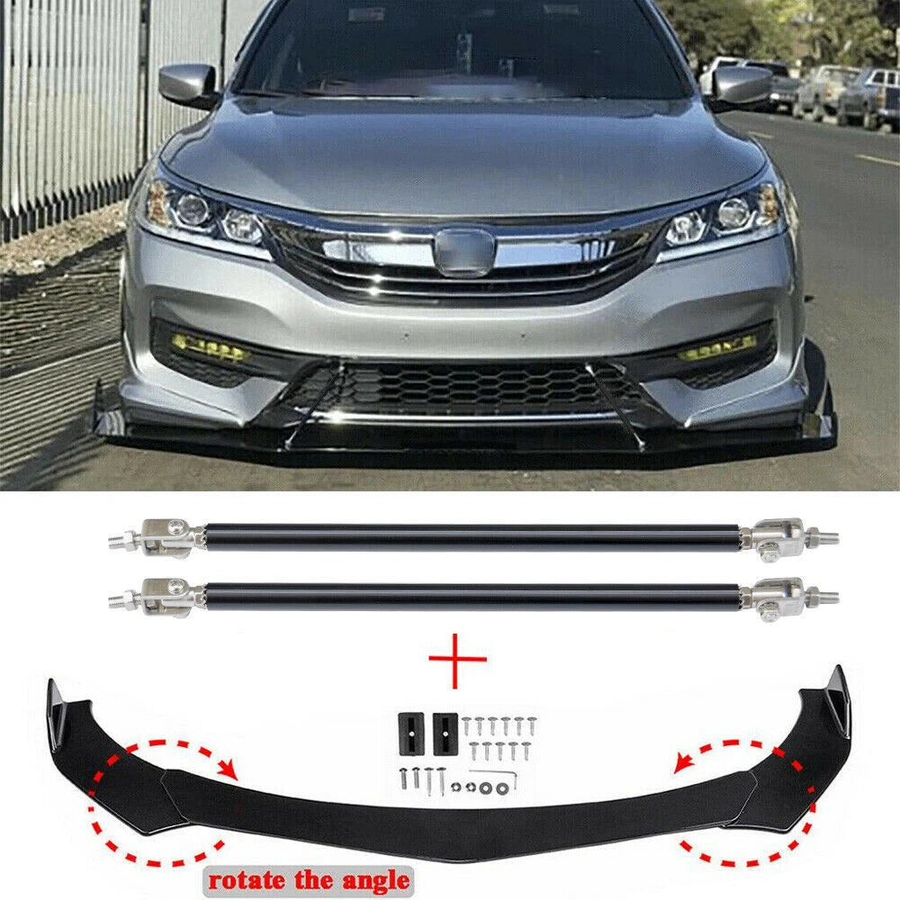 Front Bumper Lip Splitter Spoiler + Strut Rods for Honda Accord Civic